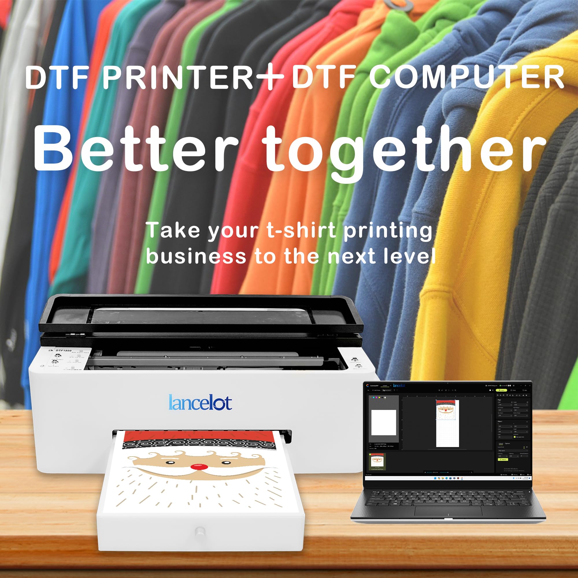 Lancelot A3 l1800 DTF Transfer Printing Machine with Roll Feeder - White Ink Circulation System & Easy Operation - Complete DTF Printer Bundle (Printer, Oven, Laptop, Consumables) for Dark & Light Clothing - Ideal for T-Shirt Printing, Custom Apparel Business & Home DIY Projects