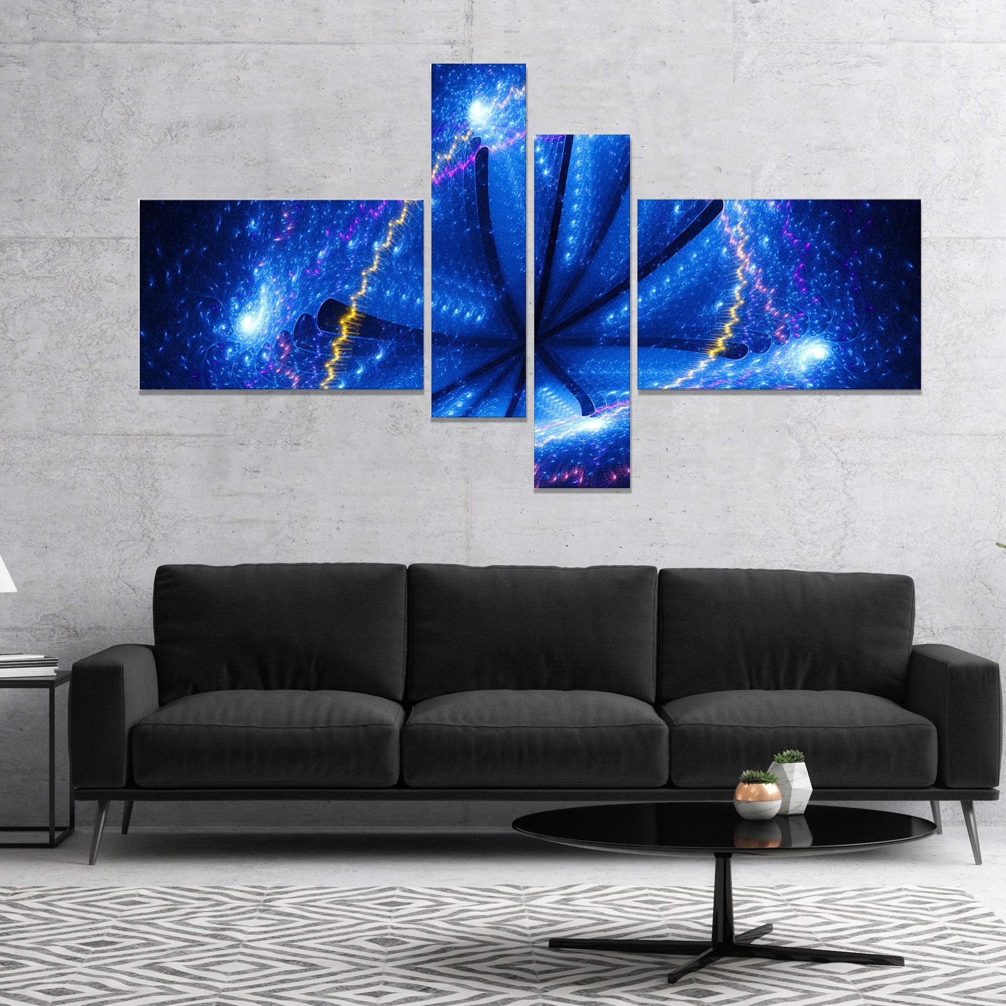 Blue Star Clusters Abstract Canvas Wall Art - 5 Panel Modern Painting 60