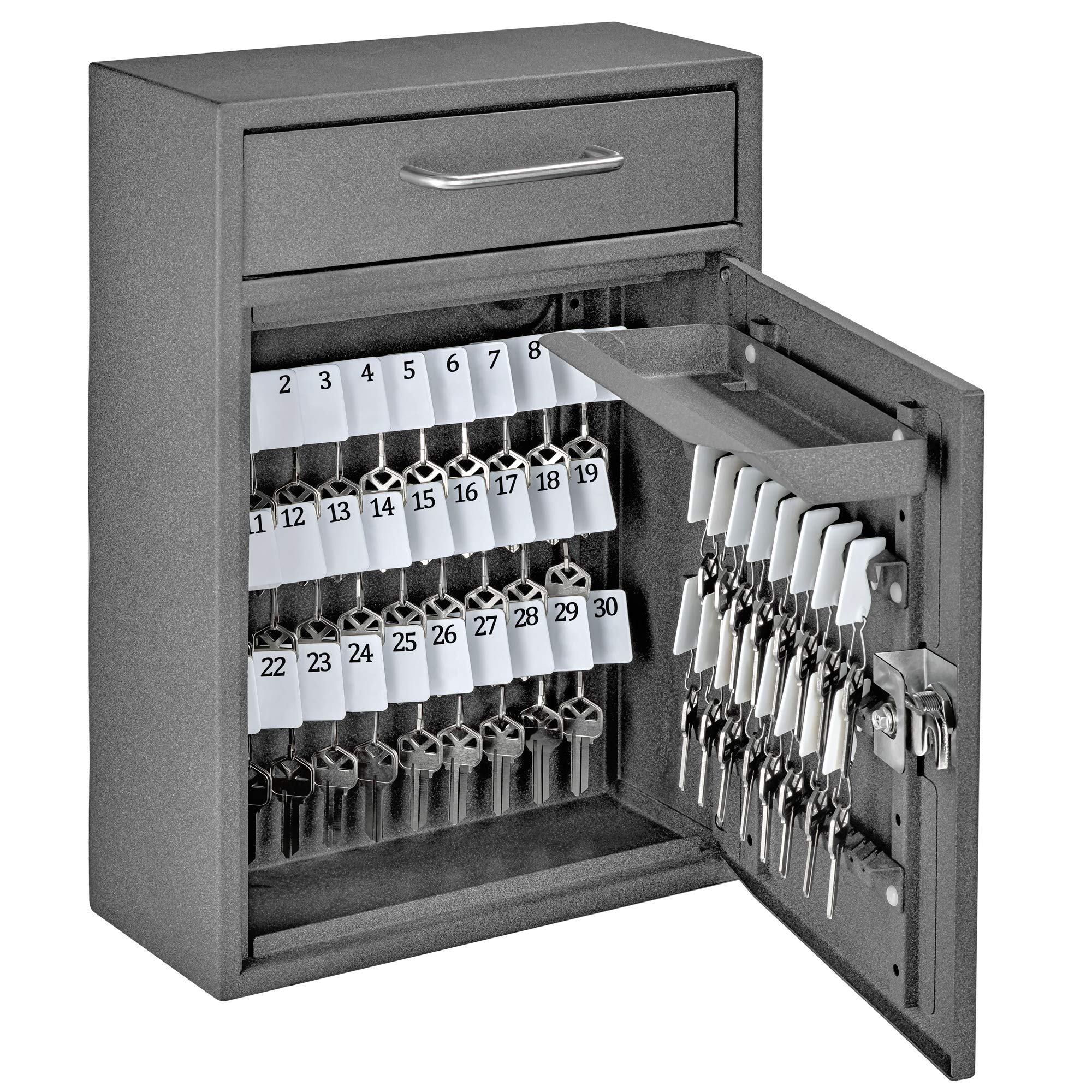 Mail Boss 8152 Key Boss - Heavy Duty Commercial Grade Steel High Security Adjustable Key Cabinet - 105 Position Key Organizer with Combination Lock - Granite Finish - Ideal for Offices, Hotels & Property Management Security