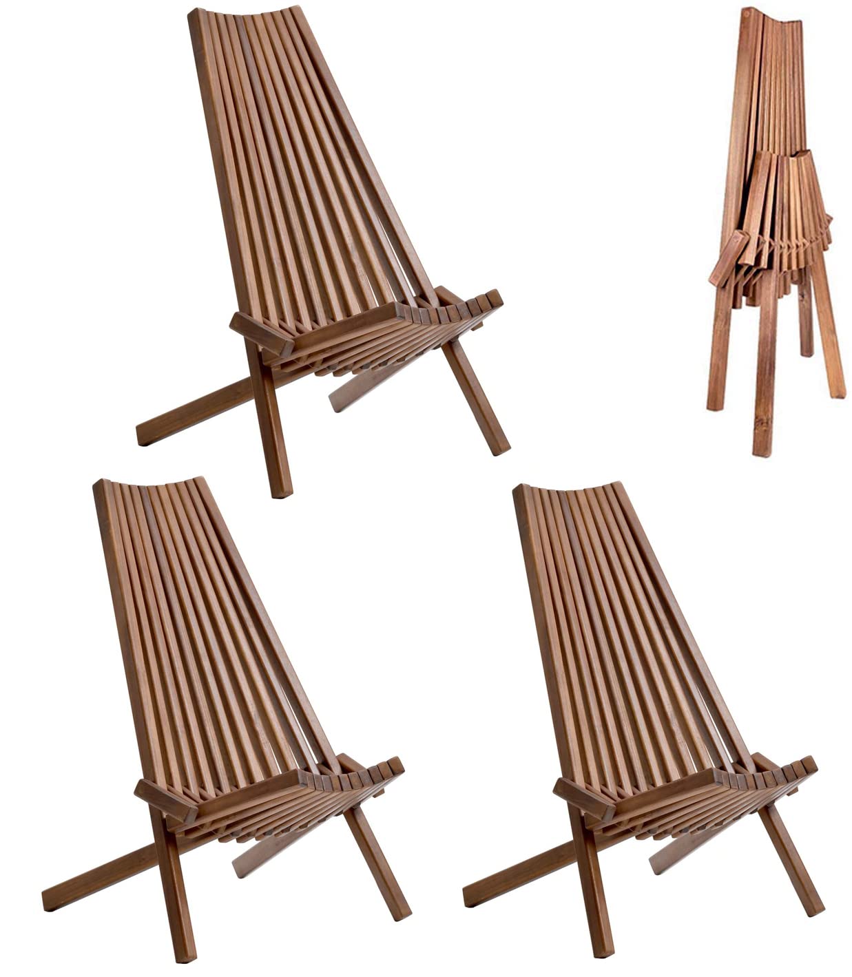 3 Pack Solid Acacia Wood Folding Lounge Chairs - Handcrafted Low Profile Outdoor Patio Furniture for Garden, Beach, Balcony & Fire Pit - Comfortable Foldable Chairs for Indoor & Outdoor Use (Perfect for Relaxing, Sunbathing, and Entertaining Guests)