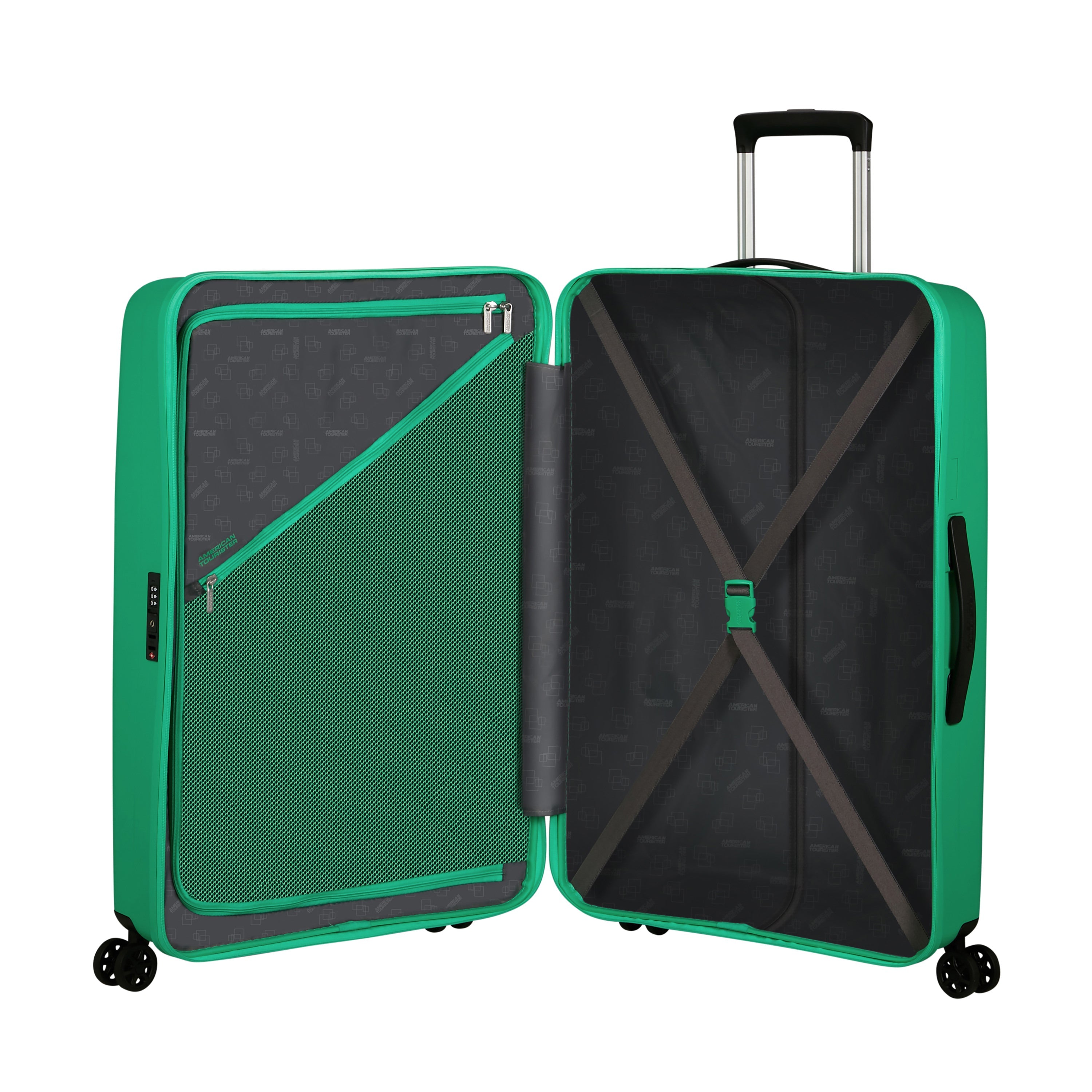 American Tourister Rejoy Spinner Expandable 3-Piece Luggage Set - Lightweight Hardshell Suitcase with 360° Wheels for Travel, Business & Vacation (Black)