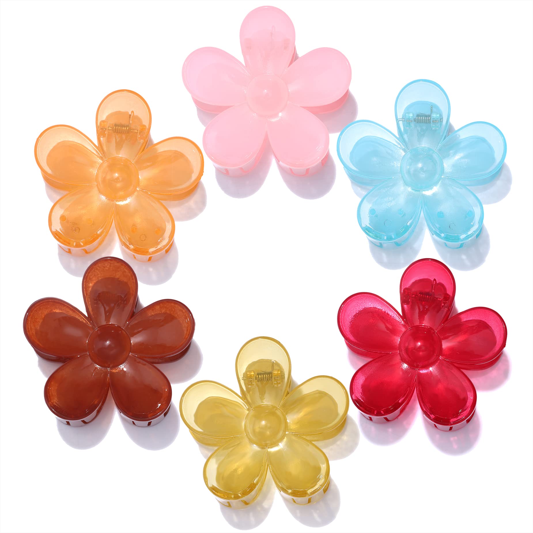 Matte Flower Hair Claw Clips - Non-Slip Big Hair Clips for Women & Girls - 6PCS Set in 6 Colors - Perfect for Medium to Thick Hair - Great for School, Work, Gym, and Everyday Styling
