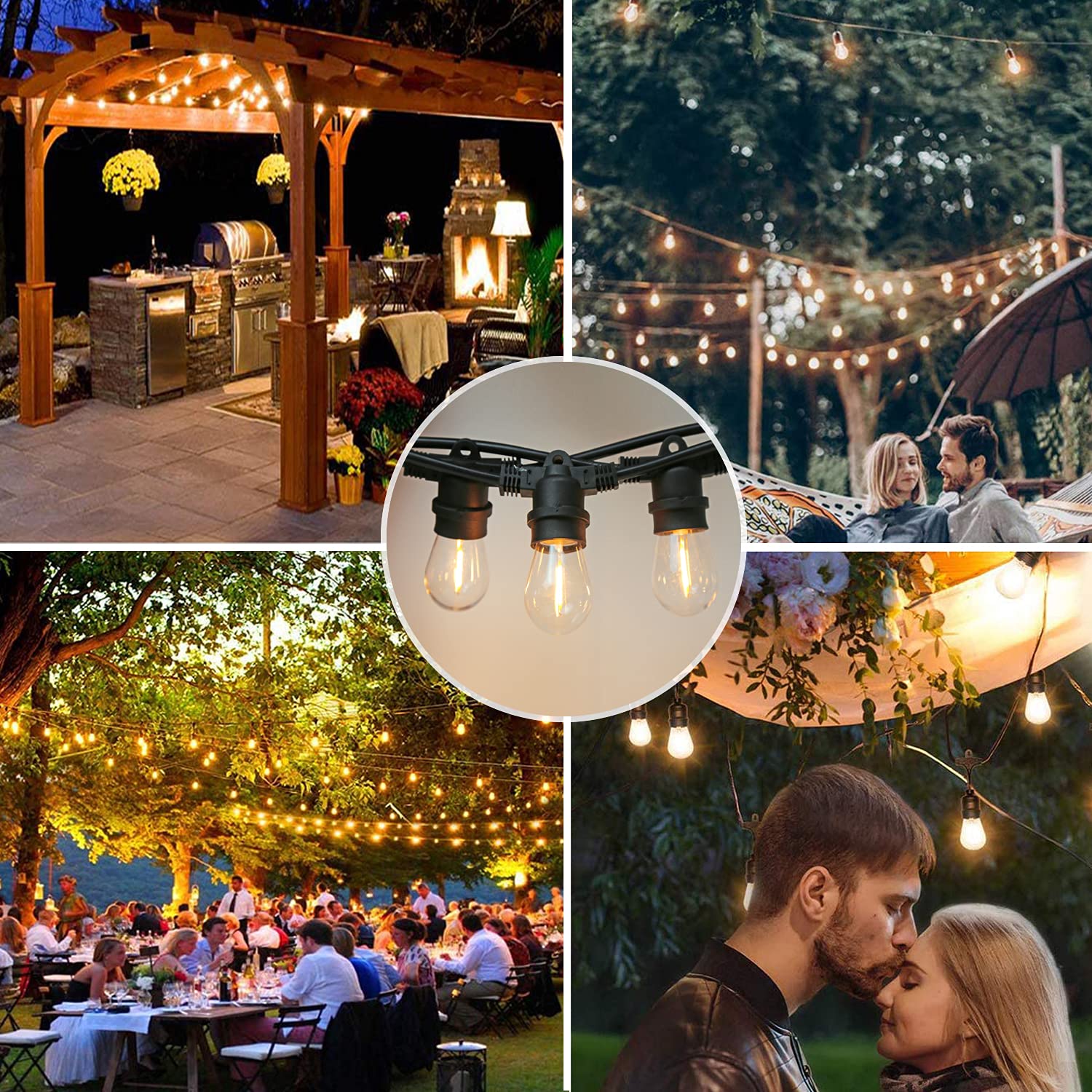 Shatterproof LED String Lights - Waterproof Outdoor Fairy Lights, Warm White 2200K, 70LM Brightness, E26 Base (15 Pack) - Perfect for Patio, Garden, Wedding & Christmas Decorations