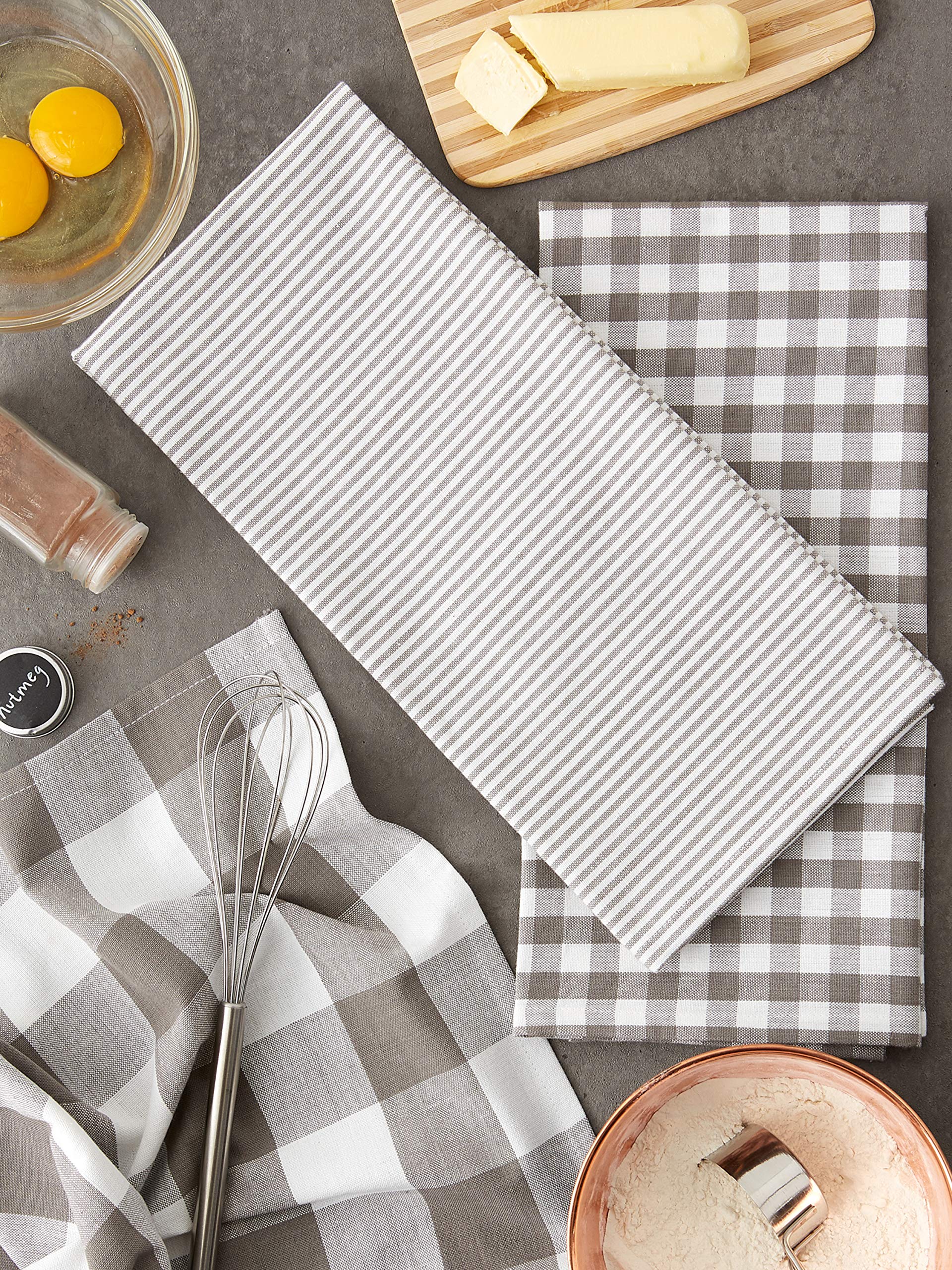 DII Gingham Check Kitchen Collection - Gray Cotton Dish Towel Set for Drying Dishes, Cleaning Countertops & Stylish Kitchen Decor