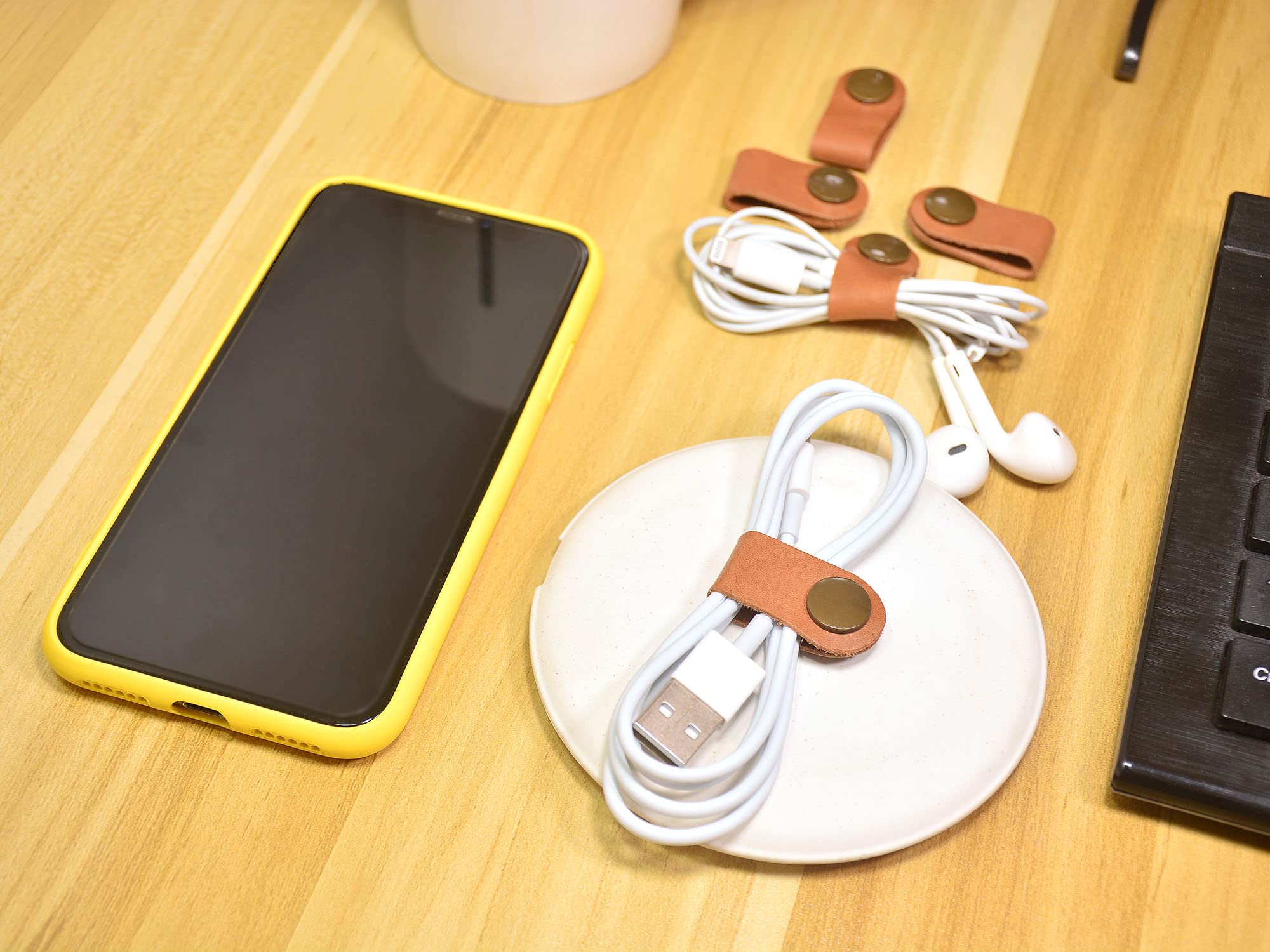 CAILLU 10-Pack Leather Cord Organizer & Cable Clips - USB Wire Holder for Phones, Chargers, Electronics - Perfect Stocking Stuffers for Men, Office & Home Organization Accessories