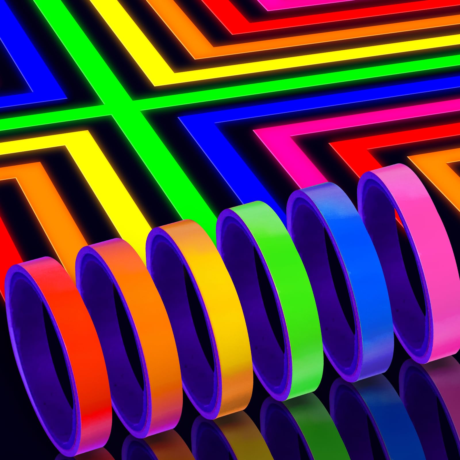 Whaline 6 Roll Glow in The Dark Tape - Bright Neon Colors (Green, Orange, Blue, Pink, Red, Yellow) | Rechargeable Fluorescent Luminous Tape for School, Prom, Party Supplies & Emergency Safety Marking | Perfect for Nighttime Events, Home Decor & DIY Projects