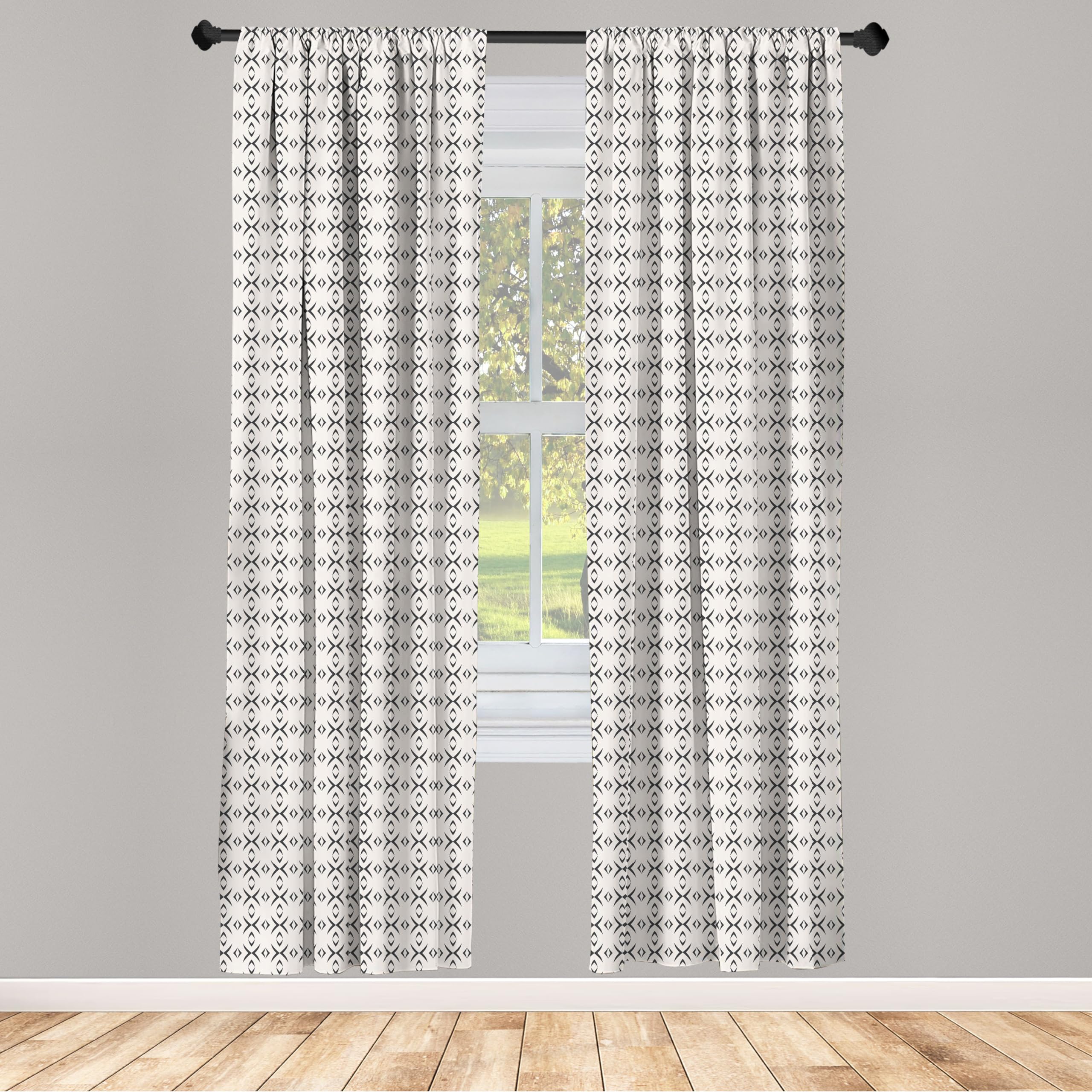 Ambesonne Black and White Geometric Window Curtains - Modern Striped Design with Pale Grey Backdrop, Lightweight 2-Panel Set (28