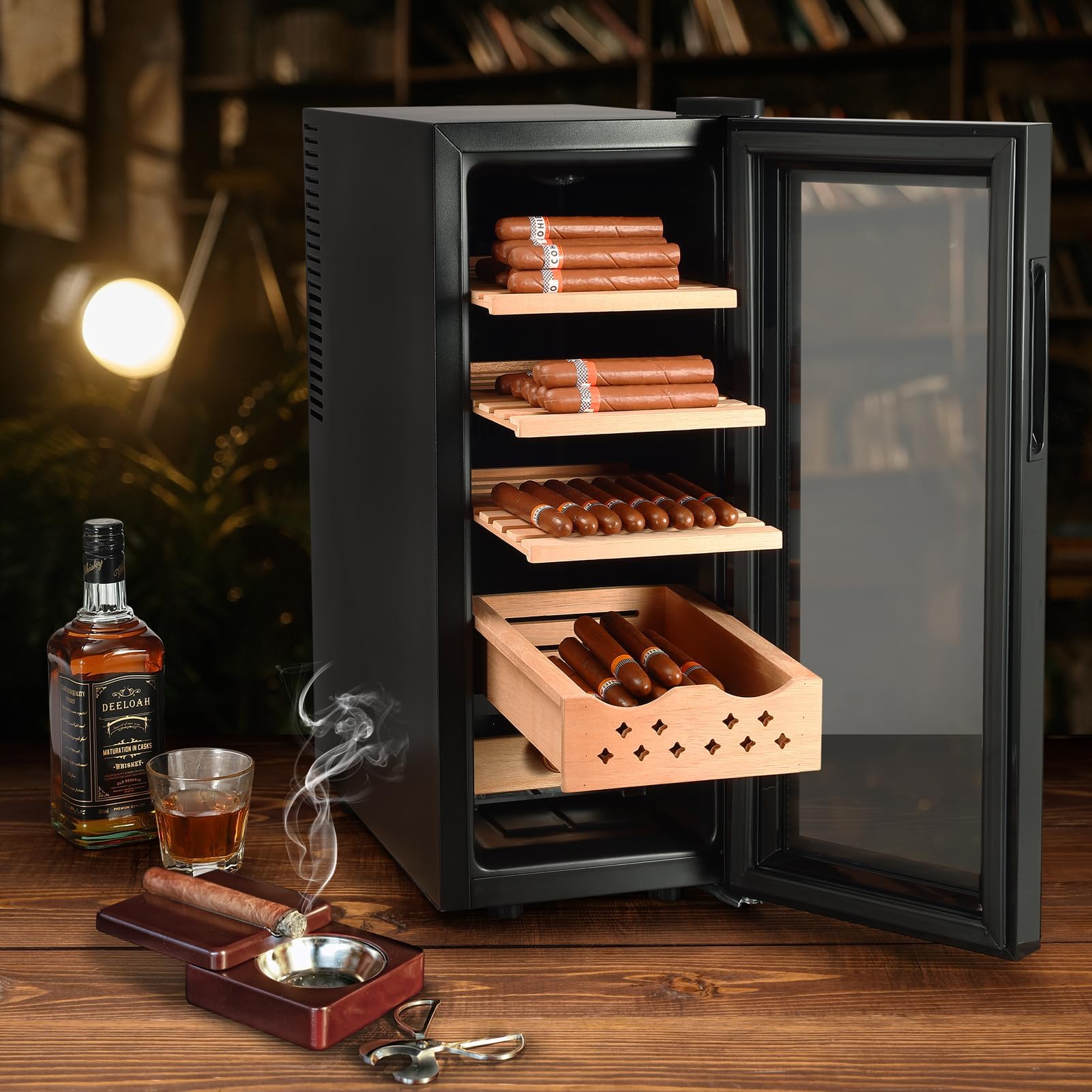 35L Electric Cigar Humidor with 3-in-1 Cooling, Heating & Humidity Control - Spanish Cedar Wood Cabinet with Digital Hygrometer - Perfect Cigar Storage for Men's Gifts & Home Bars