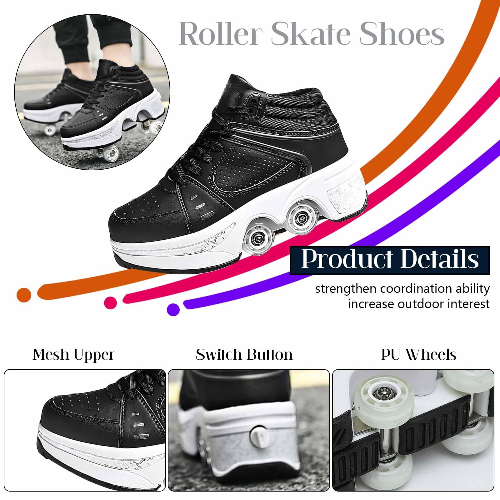 Best Roller Skate Shoes for Men & Women - Double Row Deform Wheel Retractable Roller Sneakers - Outdoor Skating Shoes for Boys & Girls - Perfect for Commuting, Fitness & Fun Activities