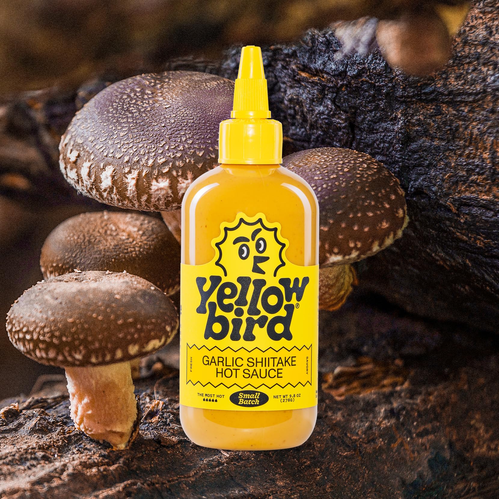 Yellowbird Small Batch Garlic Shiitake Hot Sauce 9.8 oz - Spicy Texas-Made Hot Sauce for Cooking, Grilling & Tacos | Premium Pantry Staple