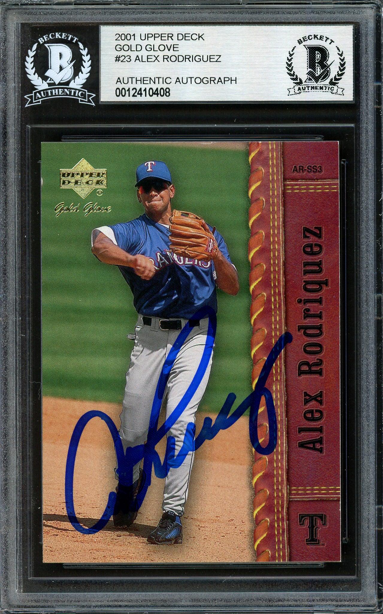 Alex Rodriguez 2001 Upper Deck Gold Glove Autographed Baseball Card #23 Texas Rangers - Beckett BAS #12410408 - Perfect for Collectors & Sports Memorabilia Displays