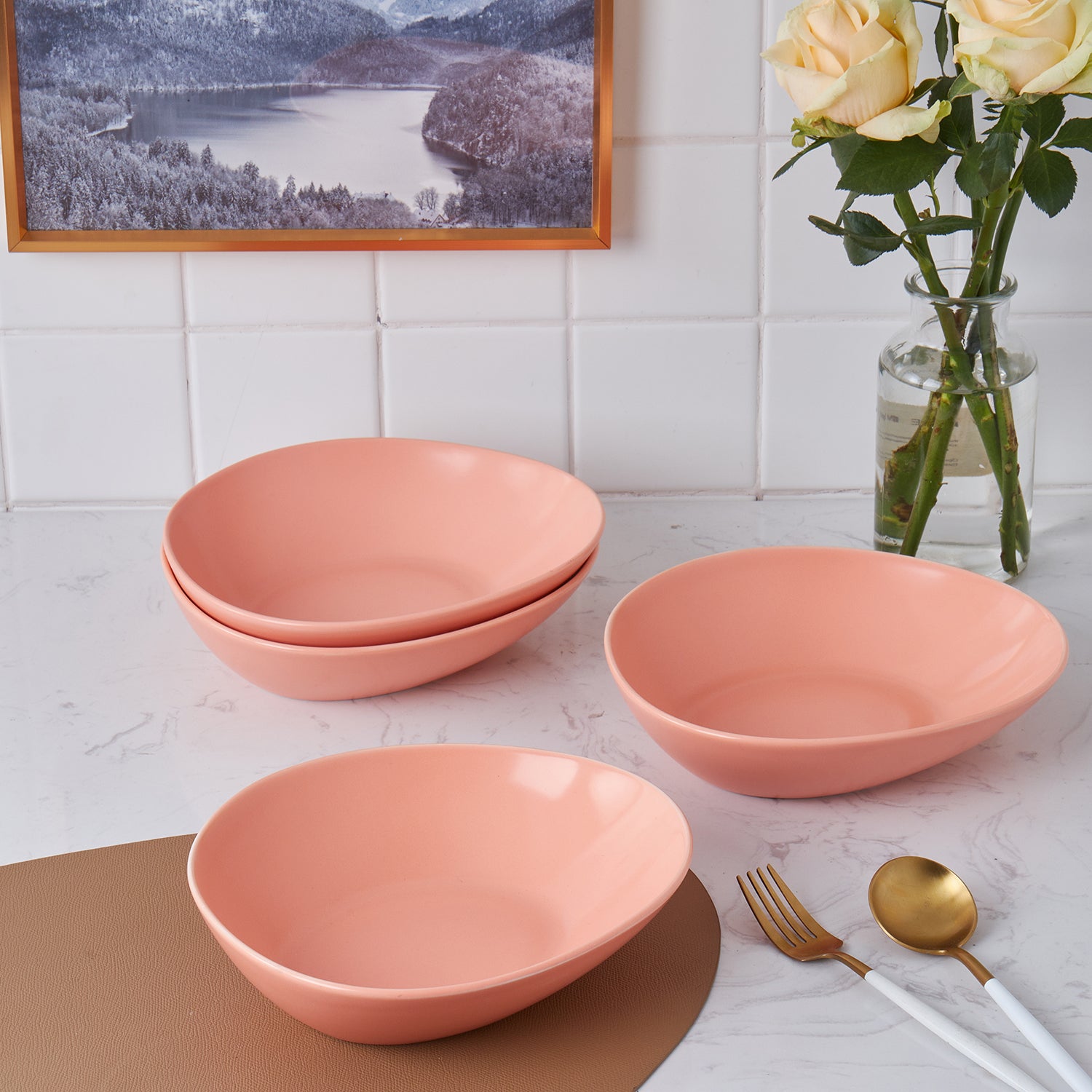 Delilah Porcelain Pasta Bowl Set of 6 - Elegant Dinnerware for Italian Cuisine, Family Gatherings & Restaurant Style Dining
