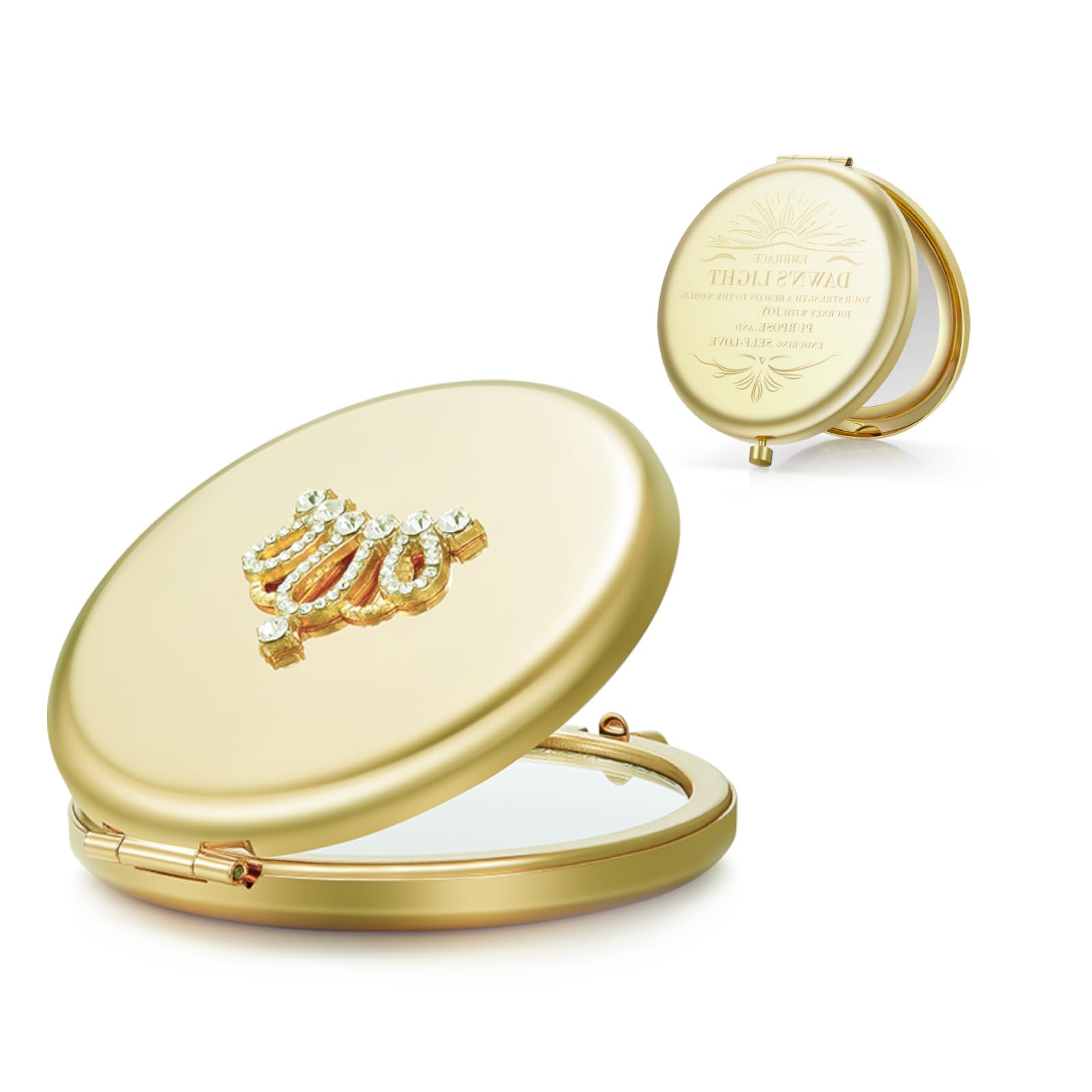 OMIRO 10X Magnifying Compact Mirror with Crown Engraving - Small Pocket Makeup Mirror for Women, Perfect Gift for Her, Mom & Girlfriend (Gold) - Ideal for Travel, Home Vanity & Handbag Essentials
