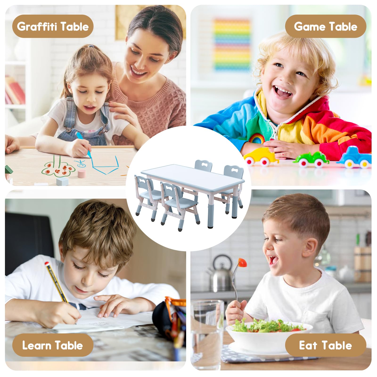 **Kids Table and Chair Set - Adjustable Toddler Table with Non-Slip Legs & Organizer, Graffiti-Proof Desktop - Perfect for Ages 3-12 - Ideal for Playroom, Homeschooling & Art Activities**