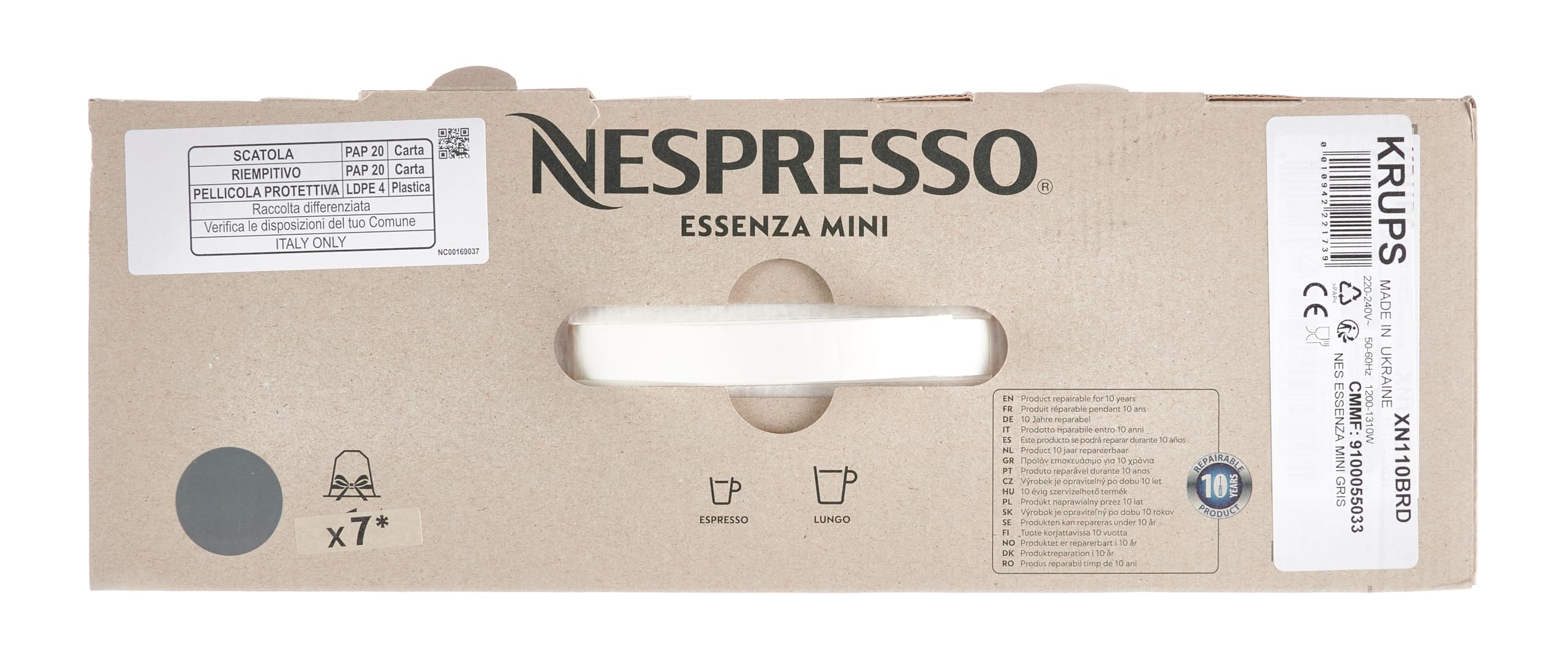 Nespresso Krups XN110BRD Essenza Mini Compact Coffee Capsule Machine - 0.6L Capacity, 19 Bar Pressure, Energy Saving Mode, Grey Color, Energy Class A - Perfect for Home, Office & Small Spaces