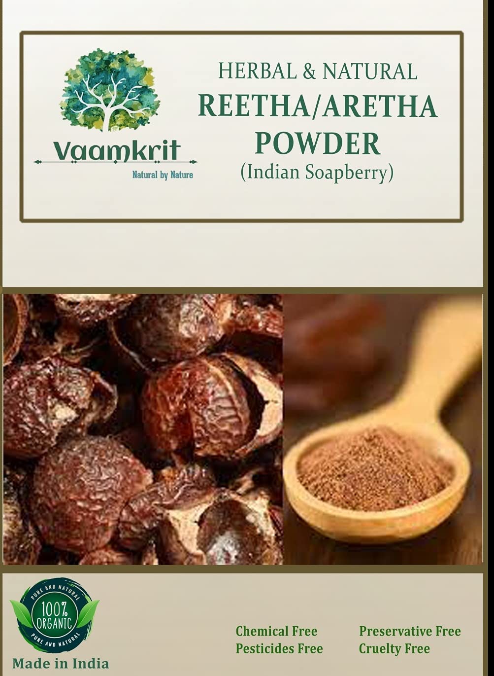 Vaamkrit 100% Natural Reetha Soapnuts Powder for Silky Smooth Hair - Herbal Shampoo & Hair Care Solution - Perfect for Natural Cleansing, Scalp Health & Shine Enhancement
