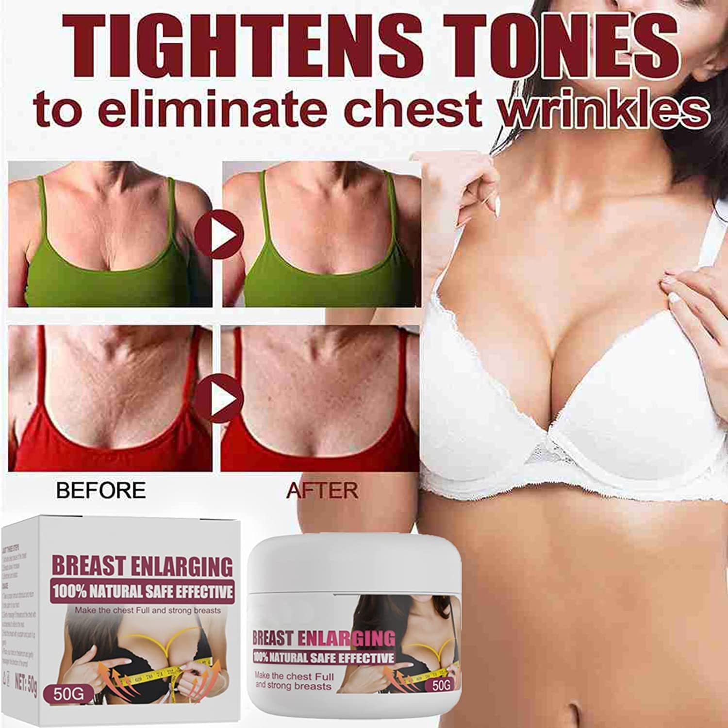 Natural Breast Enhancement & Firming Cream for Women - Breast Enlargement & Care Massage Cream with Lifting Effect - Also Works for Hip & Buttock Tightening (2 Pack) - Perfect for Daily Skincare Routine & Body Contouring