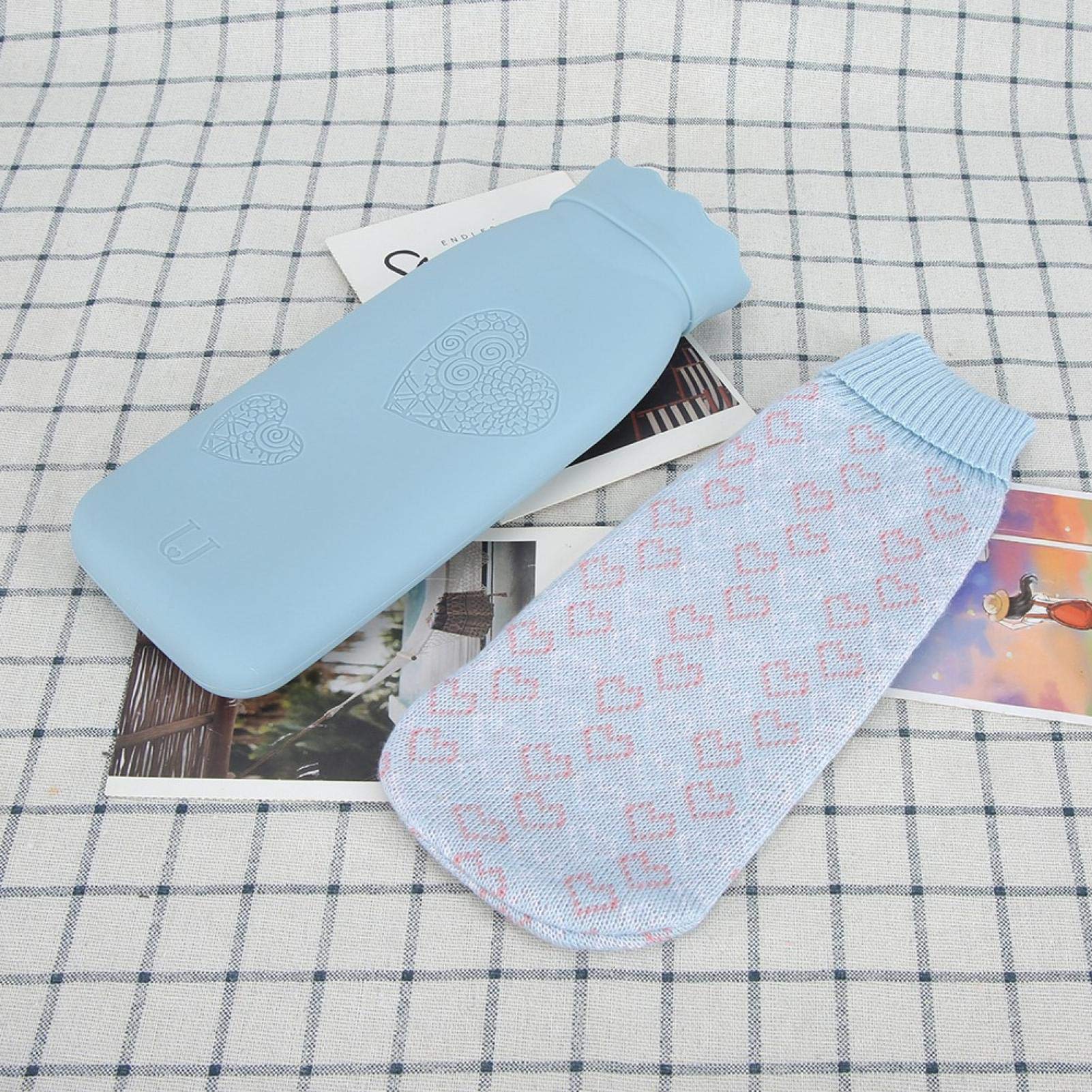 Liyeehao Hot Water Bottle with Knitted Cover - Hand Warmer & Mini Heating Pad for Winter, Home Use, Pain Relief (Blue) - Perfect for Cold Weather, Menstrual Cramps & Bed Warmth