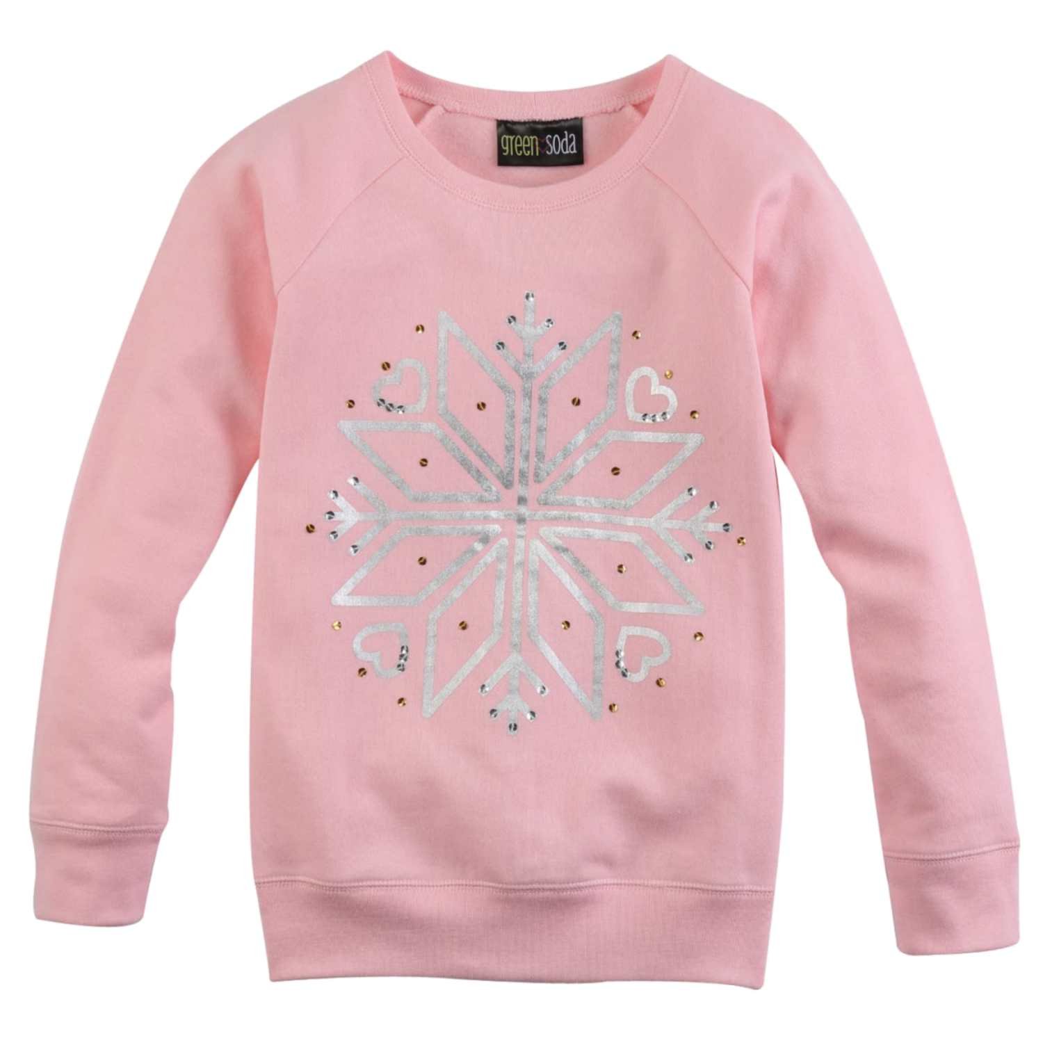 Green Soda Girl Pink Snowflake Sequin Sweatshirt - Women's Pullover Hoodie for Christmas Party & Winter Fashion