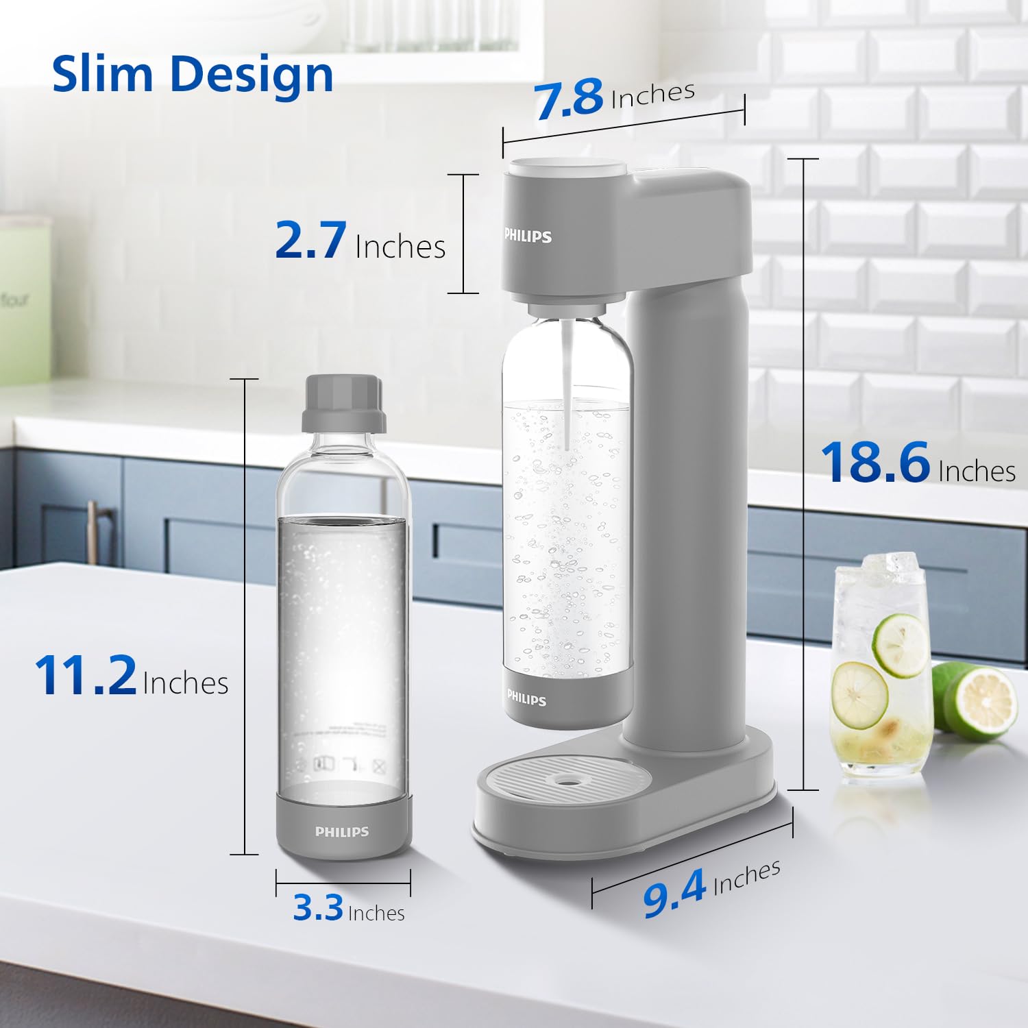 Philips Sparkling Water Maker - Soda Machine with 1L Carbonating Bottle, Quick Twist Technology | Make Fizzy Seltzer Water at Home | Compatible with 60L CO2 Carbonator (Not Included) | Perfect for Parties, Healthy Hydration & Cocktail Mixing | Model ADD4901GROQ/37