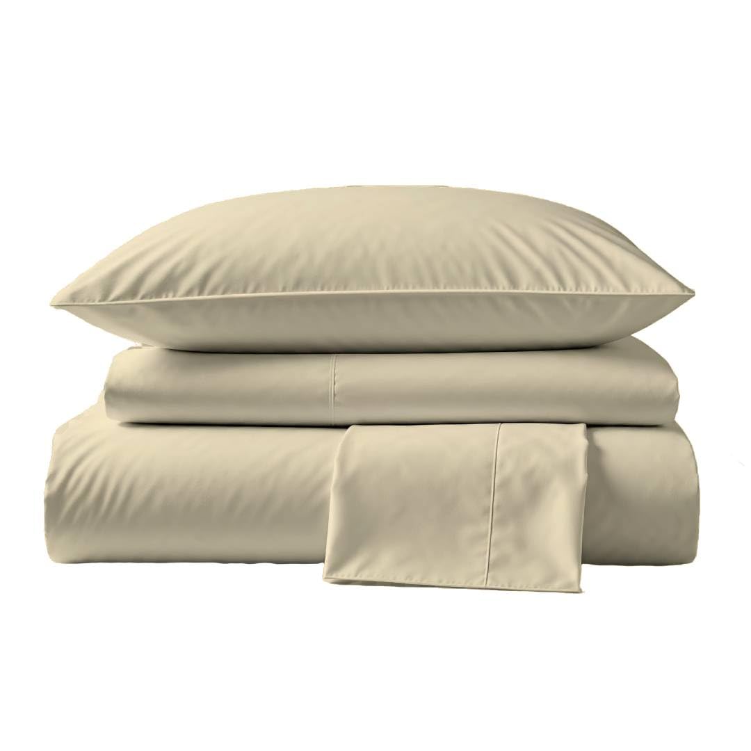 Premium 100% Peruvian Pima Cotton Twin Size Bed Sheets Set - 3 Piece Percale Bedding with 285 Thread Count - Breathable & Cooling Solid Ivory Sheets for Hot Sleepers - Perfect for Guest Rooms, Dorms & Summer Nights