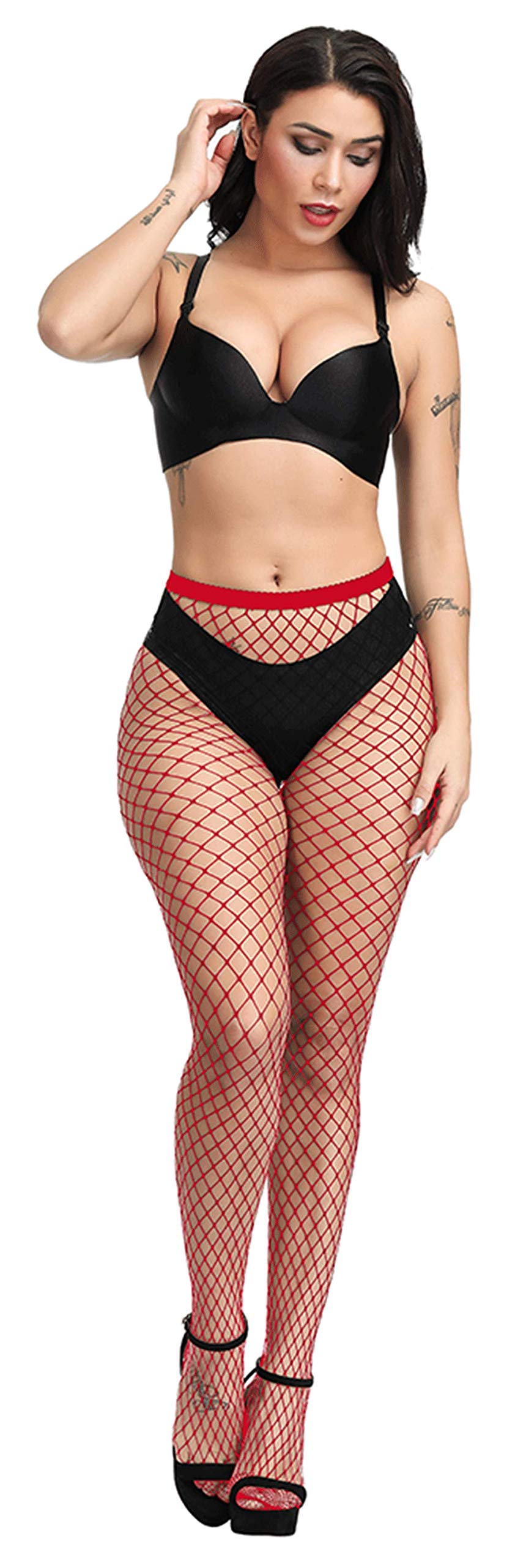 Pareberry Women's High Waisted Fishnet Tights - Sexy Wide Mesh Stockings for Party, Halloween & Cosplay Outfits