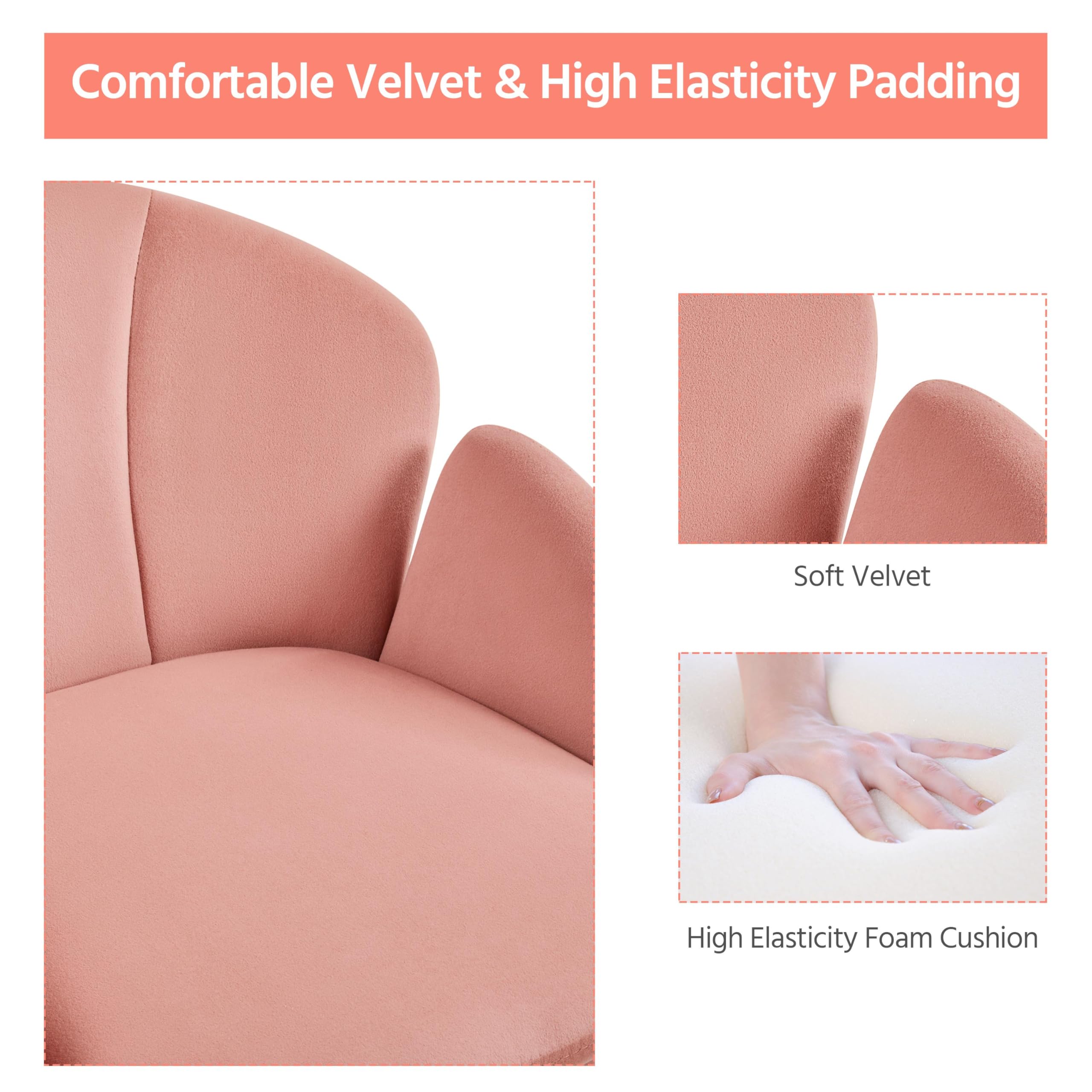 Yaheetech Pink Modern Swivel Rolling Office Chair - Adjustable Computer Desk Chair with Armrests for Women, Makeup Vanity & Dressing Table, Living Room, Bedroom (Perfect for Home Office, Gaming & Beauty Stations)