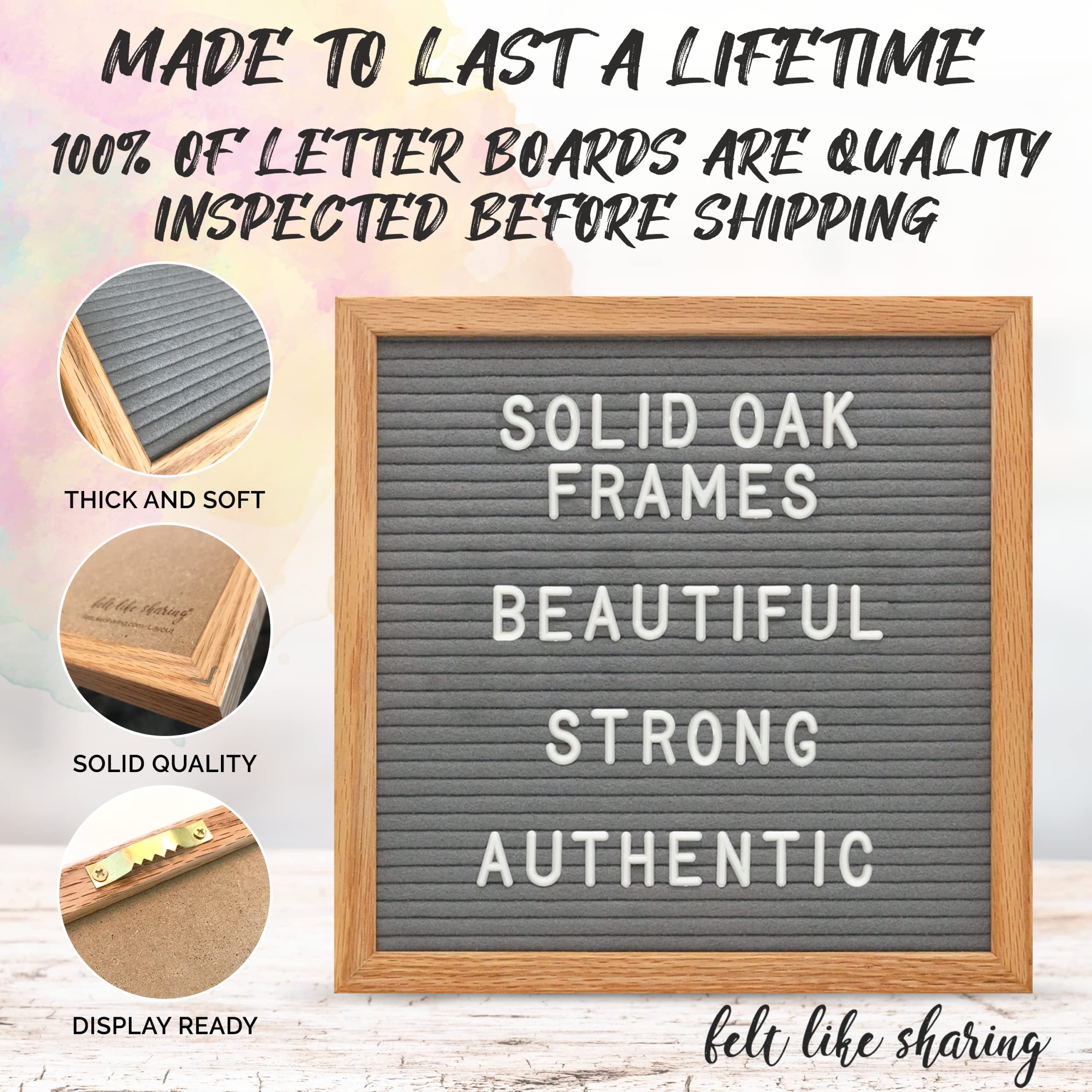10x10 Inch Felt Letter Board with 300 Changeable Letters - White Oak Frame Message Board for Baby Announcements, Milestones, Office Decor | Perfect for Home Nursery, Wedding Signs, Restaurant Menus & Classroom Displays (Sangria)
