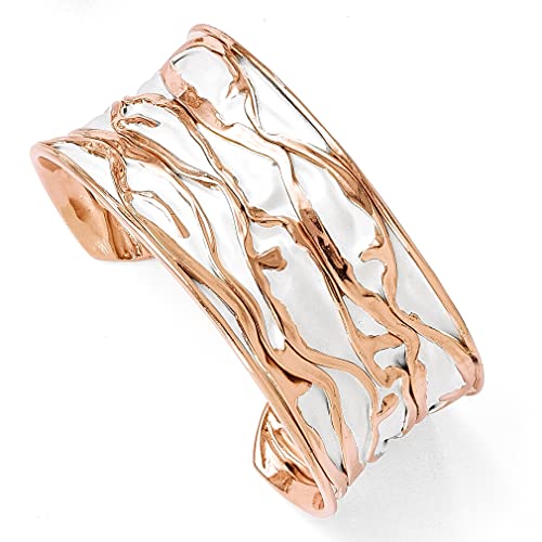 925 Sterling Silver Rose Gold Plated Large Concave Scrunch Bangle Bracelet - Expandable Stackable Cuff for Women | Elegant Fine Jewelry Gift for Her | Perfect for Weddings, Parties & Everyday Wear