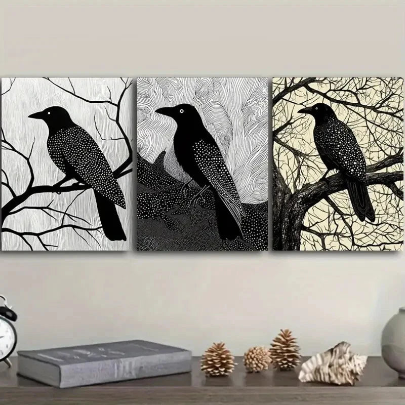3-Piece The Psychic Crow Wall Art Set - Framed Canvas Prints 40x60cm - High Quality Australian Made Wall Decor - Ready to Hang - Perfect for Living Room, Bedroom & Office Decor
