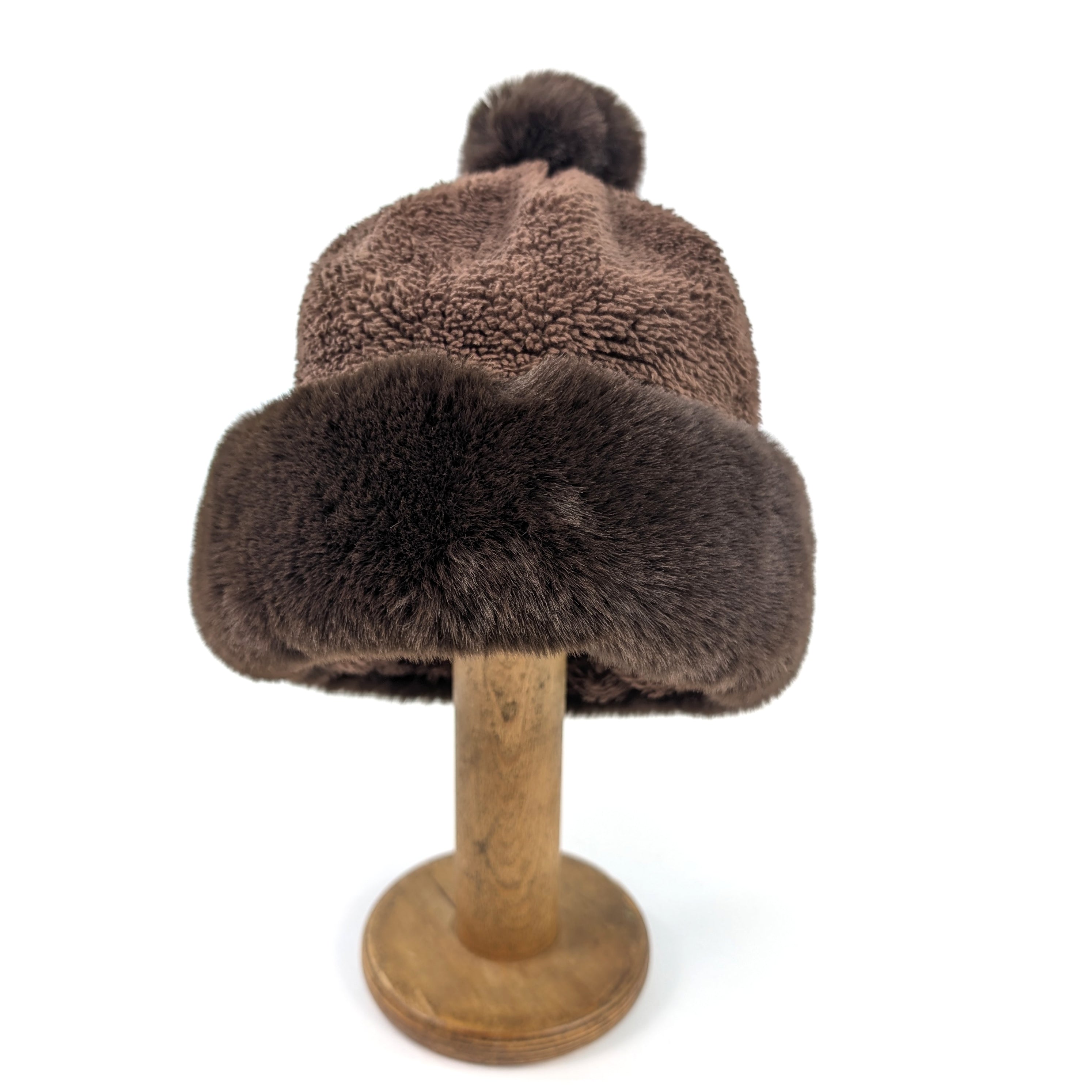 Cozy Faux Fur Bobble Hat in Chocolate Brown - Winter Beanie for Women & Men, Perfect for Cold Weather & Outdoor Activities