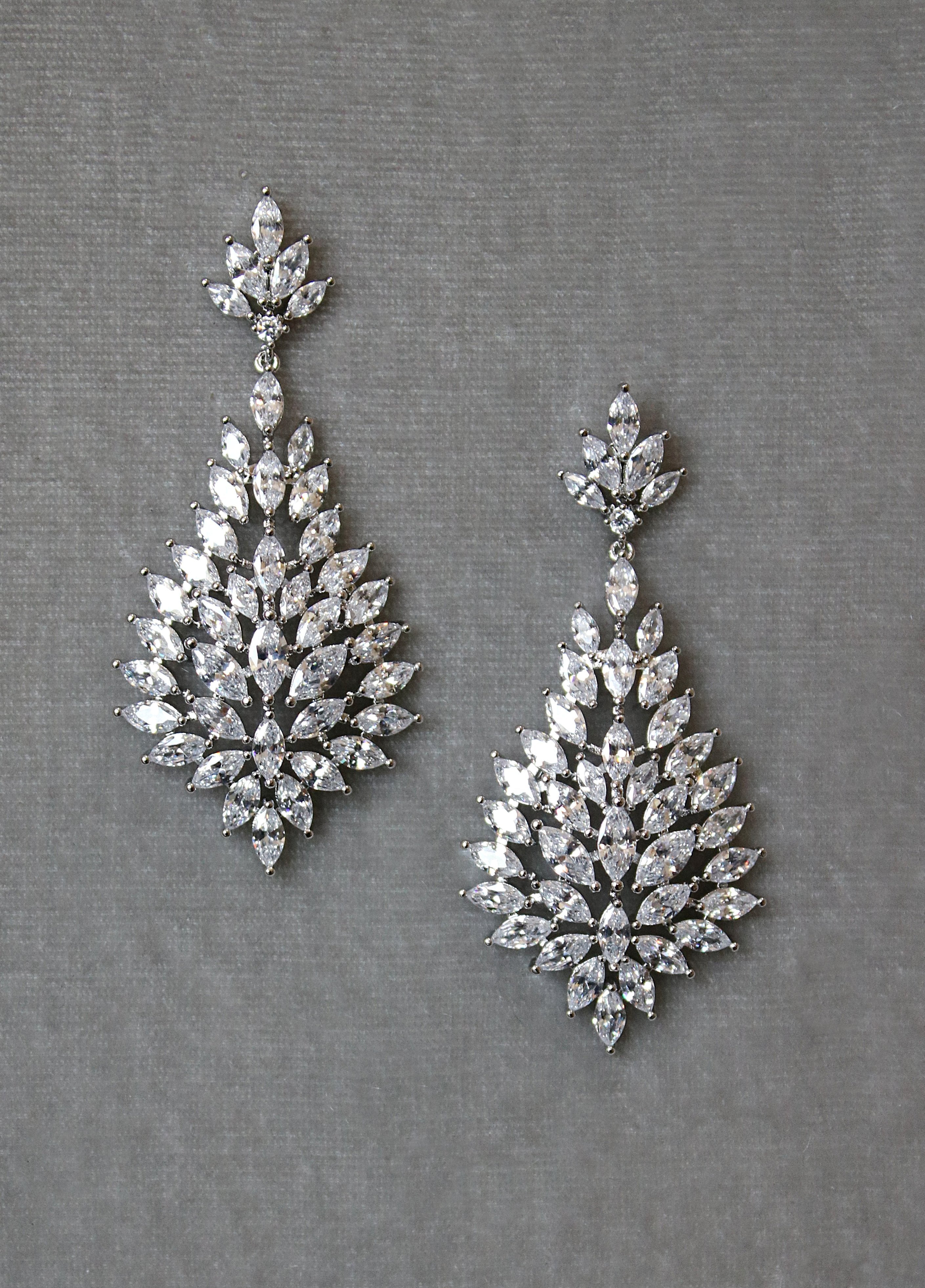 CAROLINE Simulated Diamond Statement Earrings - Elegant Cubic Zirconia Studs for Women, Perfect for Weddings, Parties & Special Occasions
