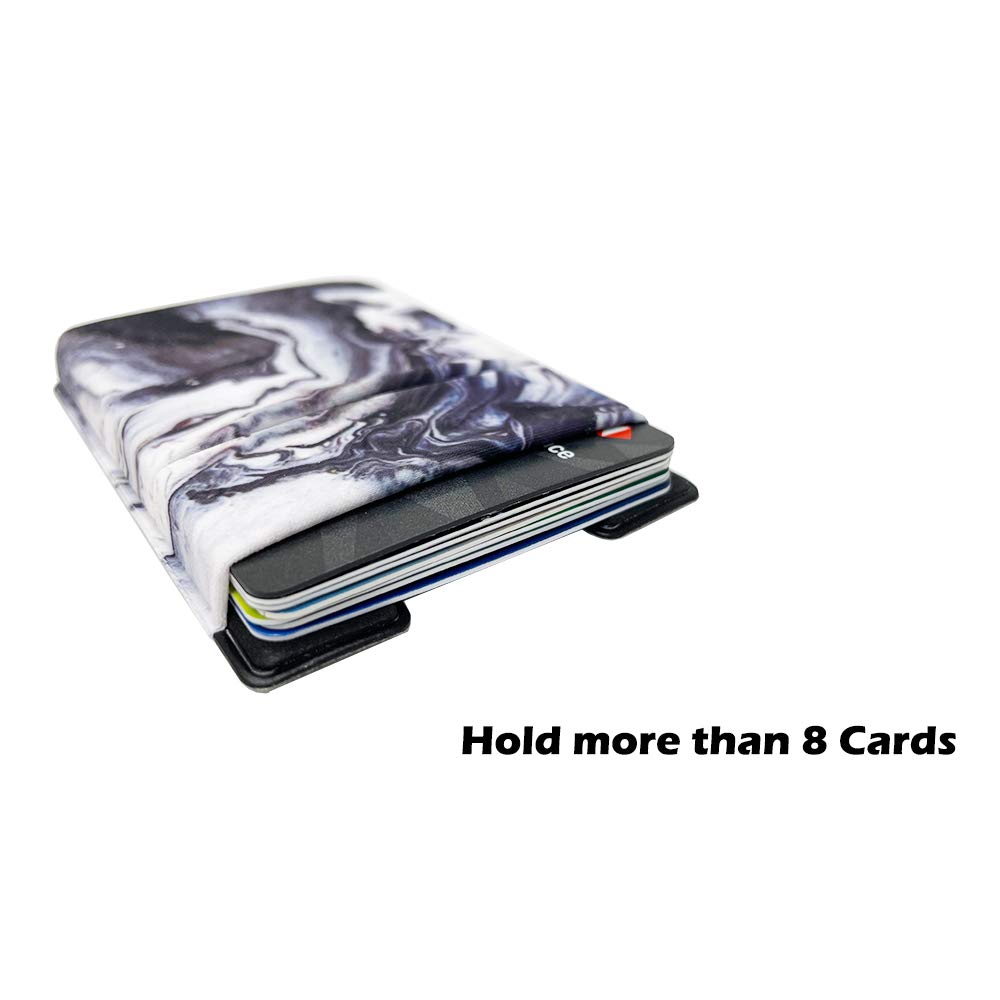 2 Pack Stretchy Lycra Phone Card Holder with 3M Adhesive - Slim Wallet Pocket for Credit Cards, ID & Cash - Compatible with iPhone, Samsung Galaxy & Android Smartphones (Black & Blue Marble) - Perfect for Gym, Travel & Everyday Use