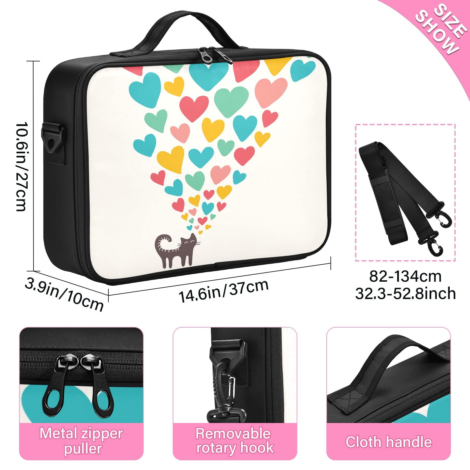 Funny Cat in Love Travel Makeup Bag for Women | Waterproof Cosmetic Organizer | Portable Train Case for Makeup Artists | Perfect for Travel, Gym & Daily Use