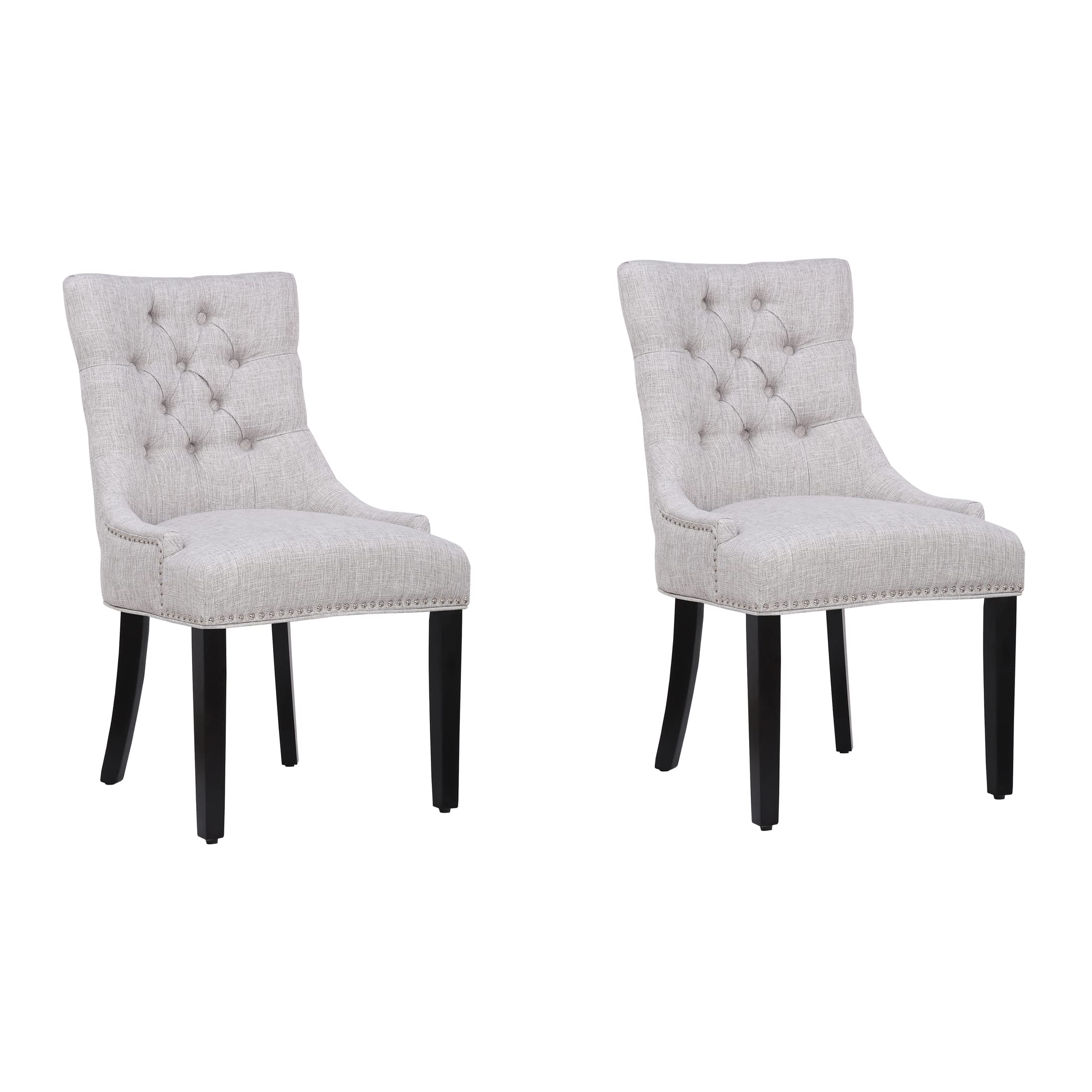 WestinTrends Hayes Upholstered Dining Chairs Set of 2 - Modern Wingback Button Tufted Kitchen & Dining Room Chairs with Solid Wood Legs, Linen Fabric in Light Gray - Perfect for Farmhouse, Contemporary & Small Space Dining Areas