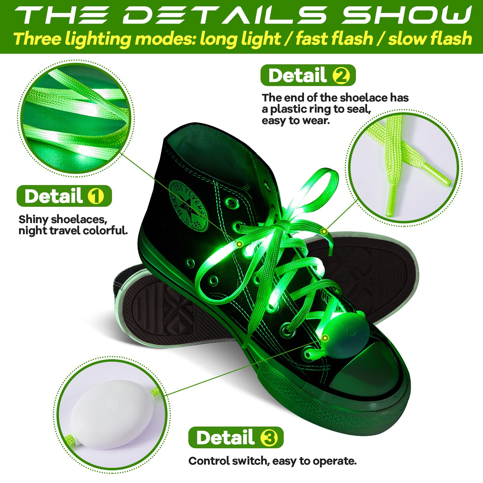Syhood LED Light Up Shoe Laces - Glow in The Dark Flashing Shoelaces for Sneakers, Party Favors & Hip-hop Dance - Perfect for Night Events, Raves, Concerts & Costume Accessories