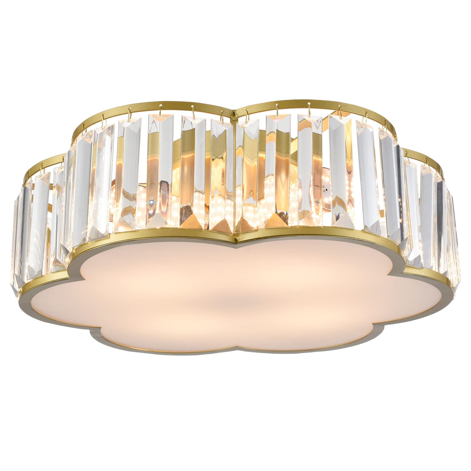 Luxury SAMTEEN Modern 4-Light Gold Crystal Flush Mount Ceiling Fixture - 16 Inch Elegant Lighting for Bedroom, Hallway & Living Room | Perfect for Home Decor, Wedding Venues & Hotel Lobbies