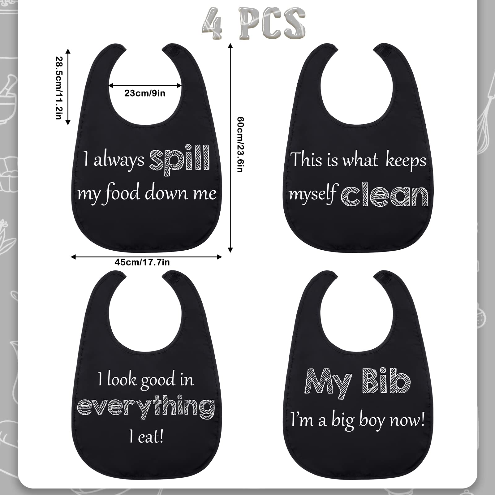 Zhanmai 4 Pack Large Adult Bibs - Reusable Washable Drool & Food Bibs for Women & Men - Perfect for Dining, Feeding, Elderly Care & Messy Eating Protection