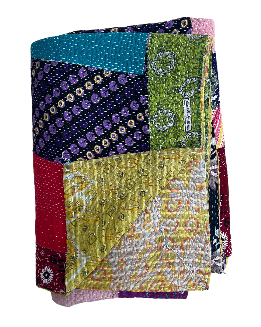 Handmade Patchwork Kantha Quilt No. 015 - Vintage Indian Cotton Bedspread, Lightweight Throw Blanket for Bed, Sofa & Decor - Perfect for Cozy Home, Boho Chic Room & Gift Giving