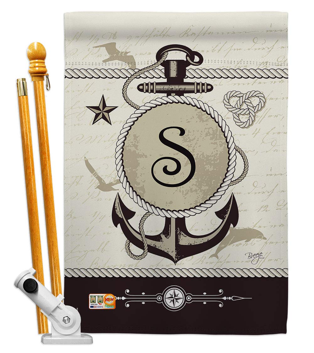 Breeze Decor Coastal Nautical House Flag Set 28x40 with Pole - Perfect for Beach Homes & Outdoor Decor