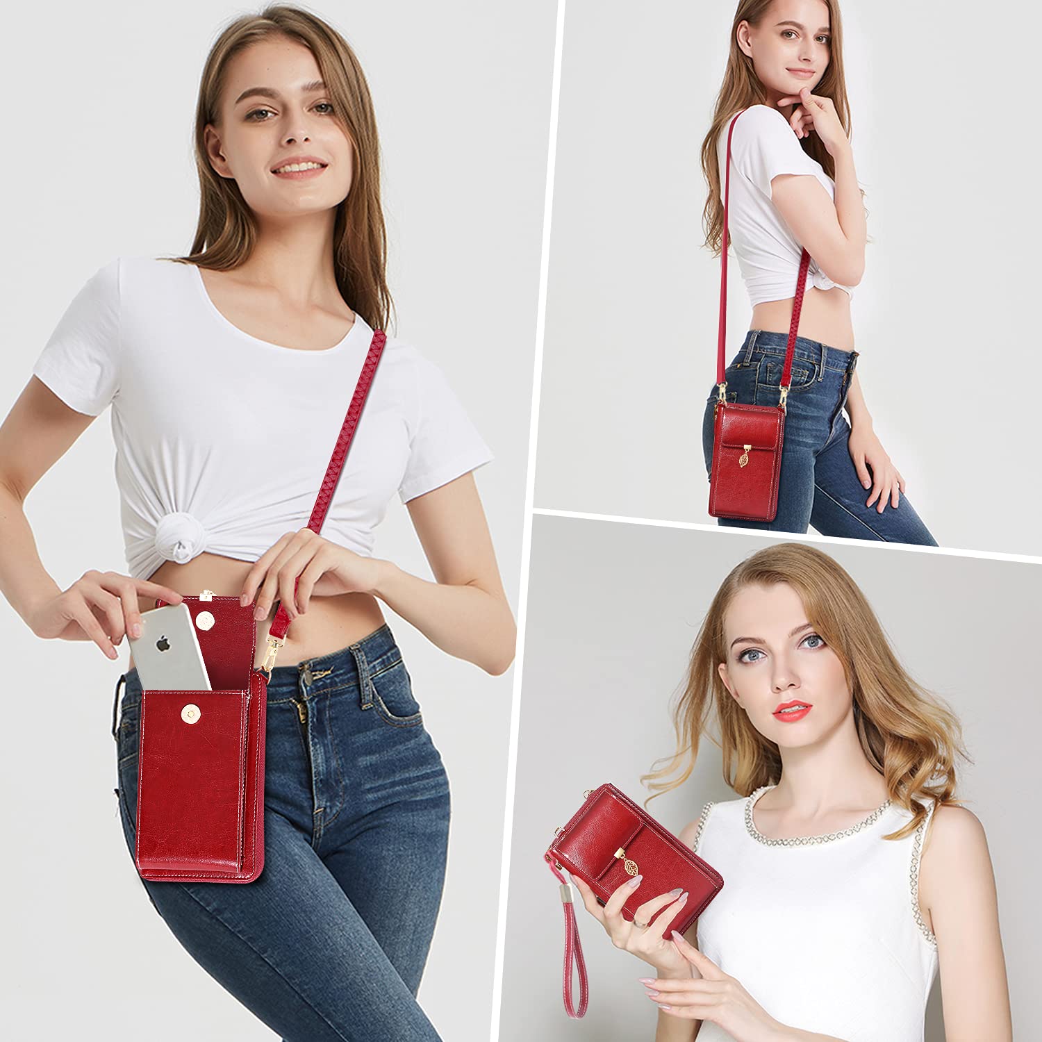 HUANLANG Women's Leather Crossbody Phone Bag - Small Cell Phone Purse Wallet for iPhone, Samsung - Perfect for Travel, Shopping, and Daily Use