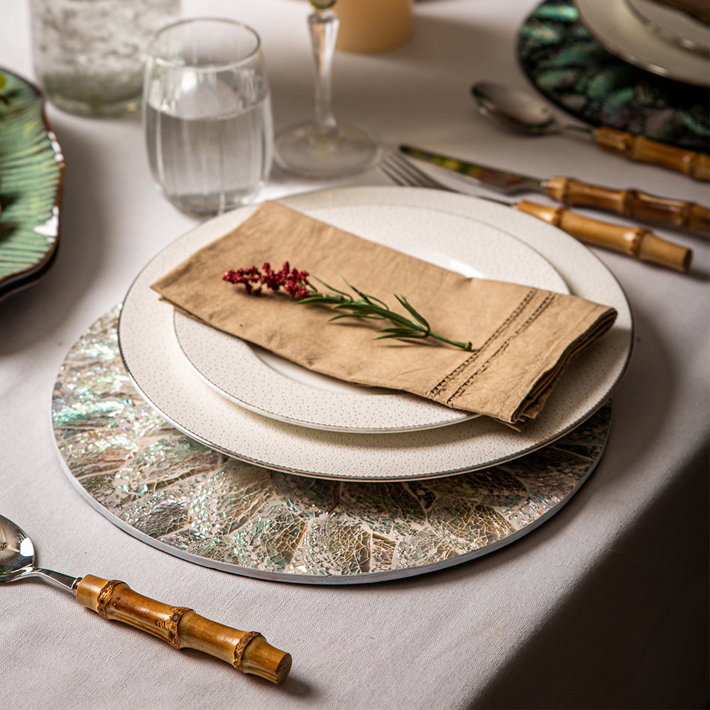 Premium Felix Mother of Pearl White Table Mat Set of 2 - Elegant Dining Table Decor for Formal Dinners & Special Occasions