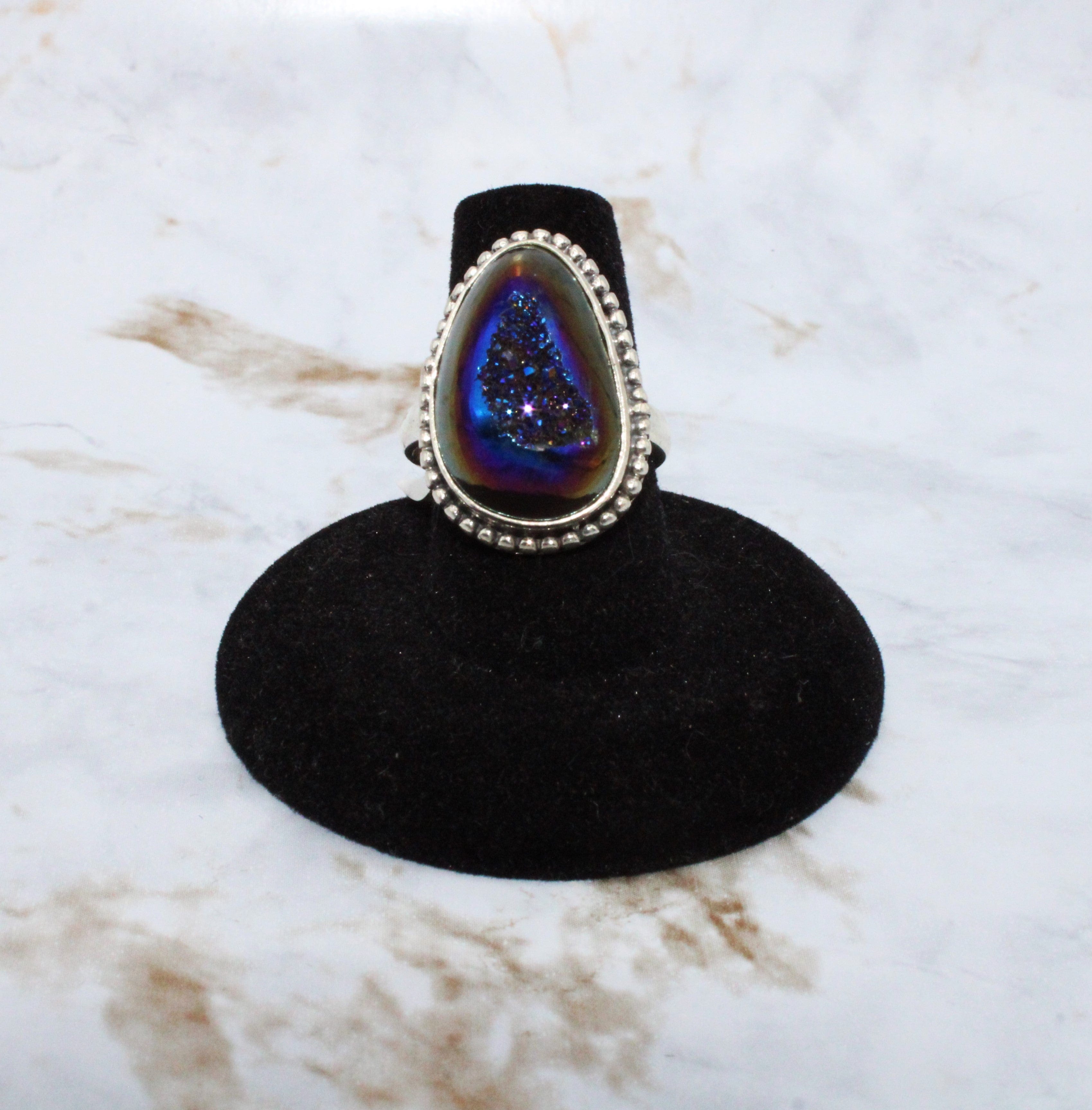 Aura Druzy Ring for Women - Size 7.75 Sterling Silver Adjustable Statement Ring - Perfect for Everyday Wear, Gift Giving & Special Occasions