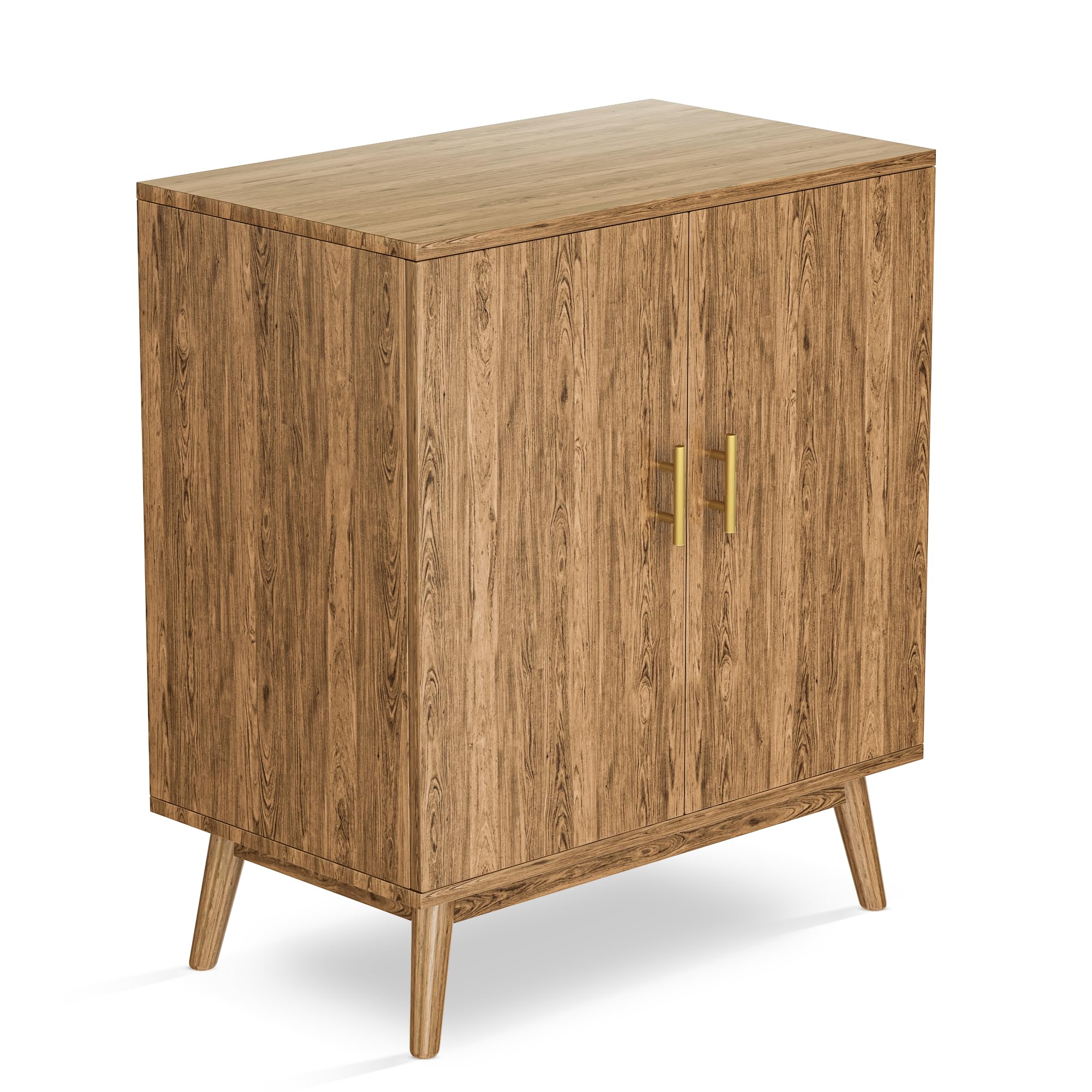Lamerge Wine Bar Cabinet with Storage - Kitchen Liquor Cabinet with Wine Rack & Glass Holder, Sideboard Buffet Cabinet for Home Coffee Bar - Natural Wood Home Bar Furniture for Dining Room, Living Room & Entertainment Areas