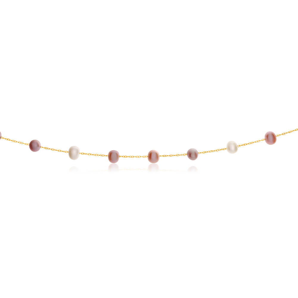 14K Yellow Gold Mixed Color Freshwater Pearl 45cm Necklace - Elegant Jewelry for Women, Perfect for Weddings, Parties & Special Occasions