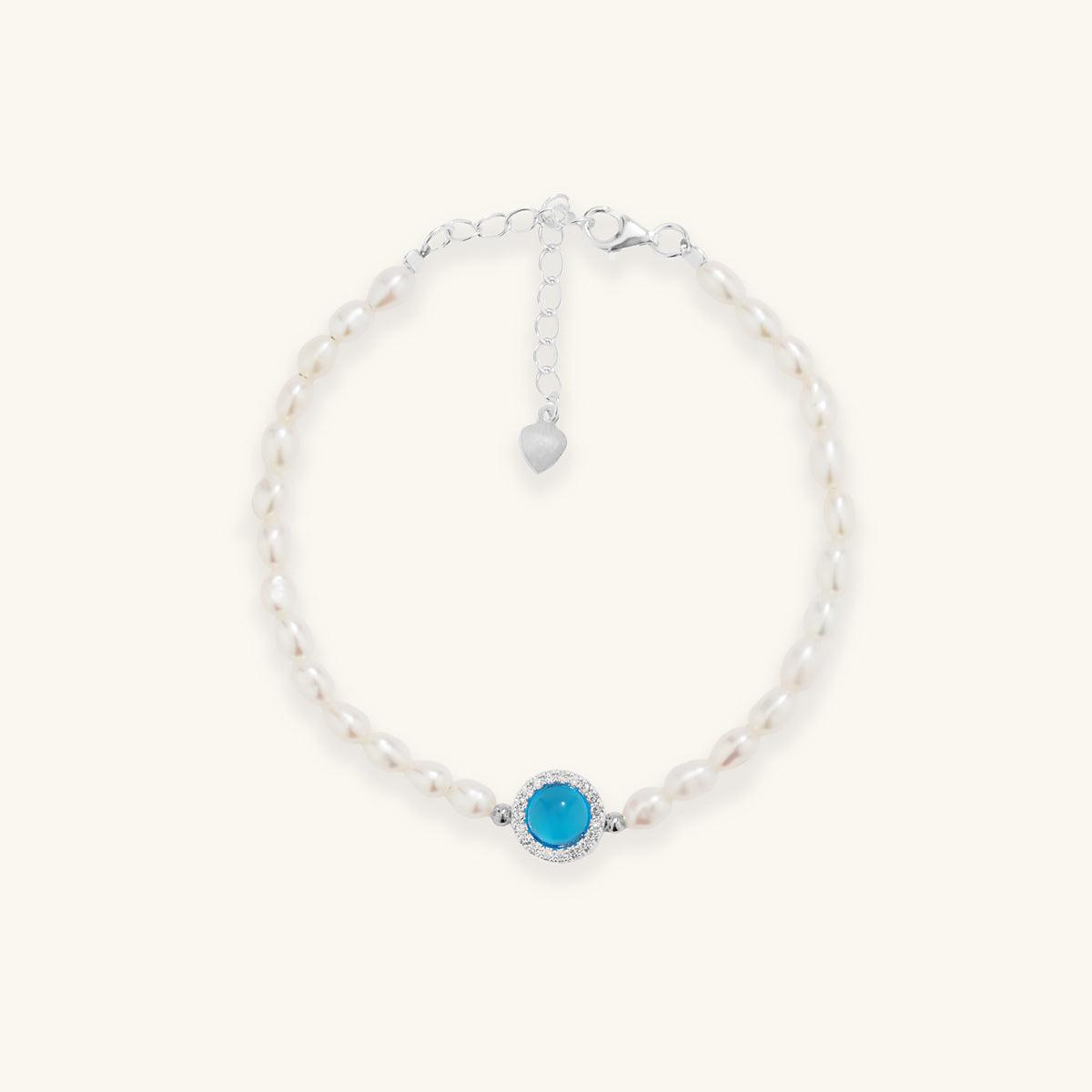 Elegant Aquamarine & Mini Pearl Bracelet for Women | Dainty Gemstone Jewelry Gift for Her | Perfect for Weddings, Parties & Everyday Wear