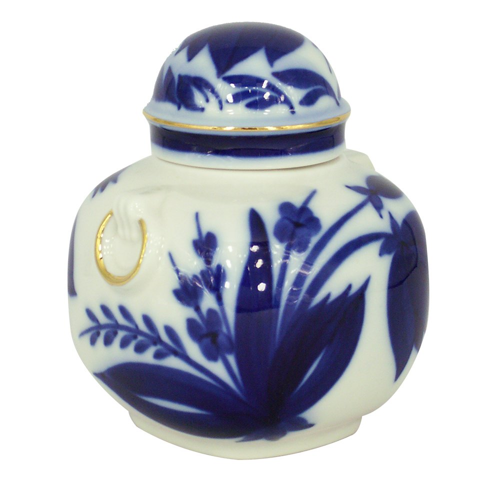 Lomonosov Porcelain Tea Caddy with Cobalt Bell Design - Premium Russian Tea Storage Container for Loose Leaf Tea & Herbs - Perfect for Tea Lovers, Home Decor & Gift Giving