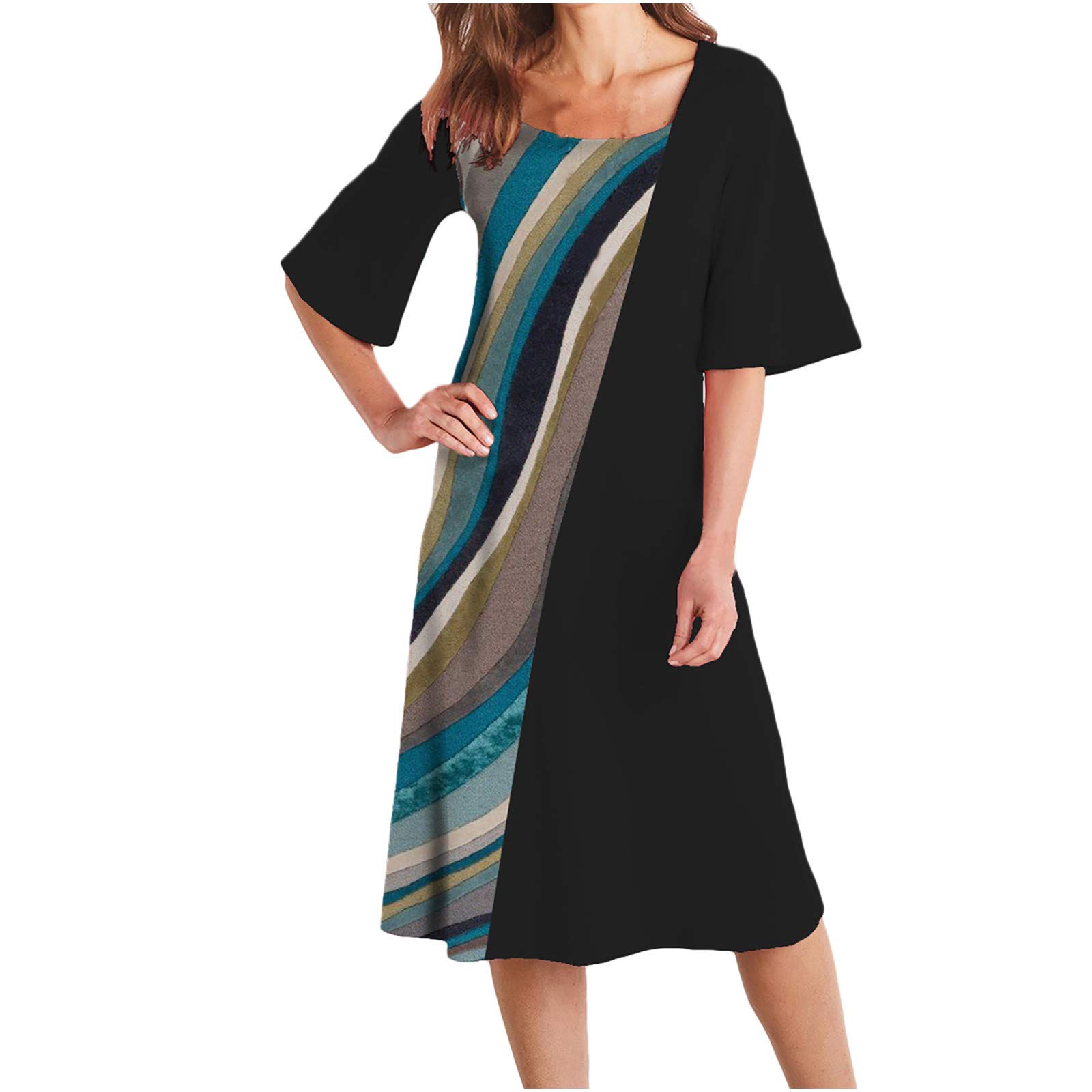 Sexy Women's Summer Casual T-Shirt Dress - Flattering O-Neck Short Sleeve with Diamond Print | Perfect for Beach Vacations, Date Nights & Summer Outings