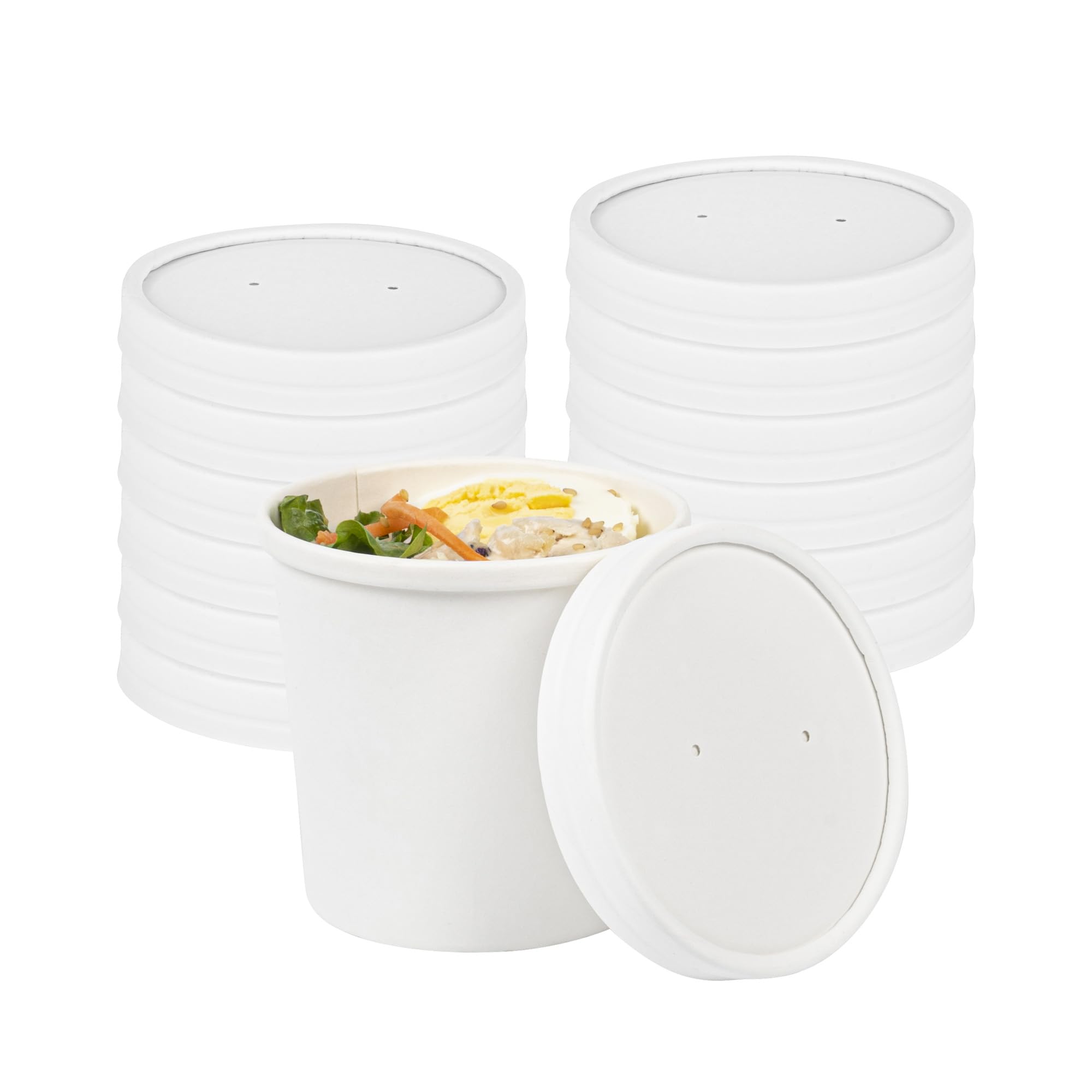 Restaurantware 200-Pack Bio Tek Vented Lids for 8oz & 12oz Paper Soup Containers | Microwave Safe White Disposable Lids for Hot & Cold Foods | Perfect for Takeout, Catering, and Food Service Businesses