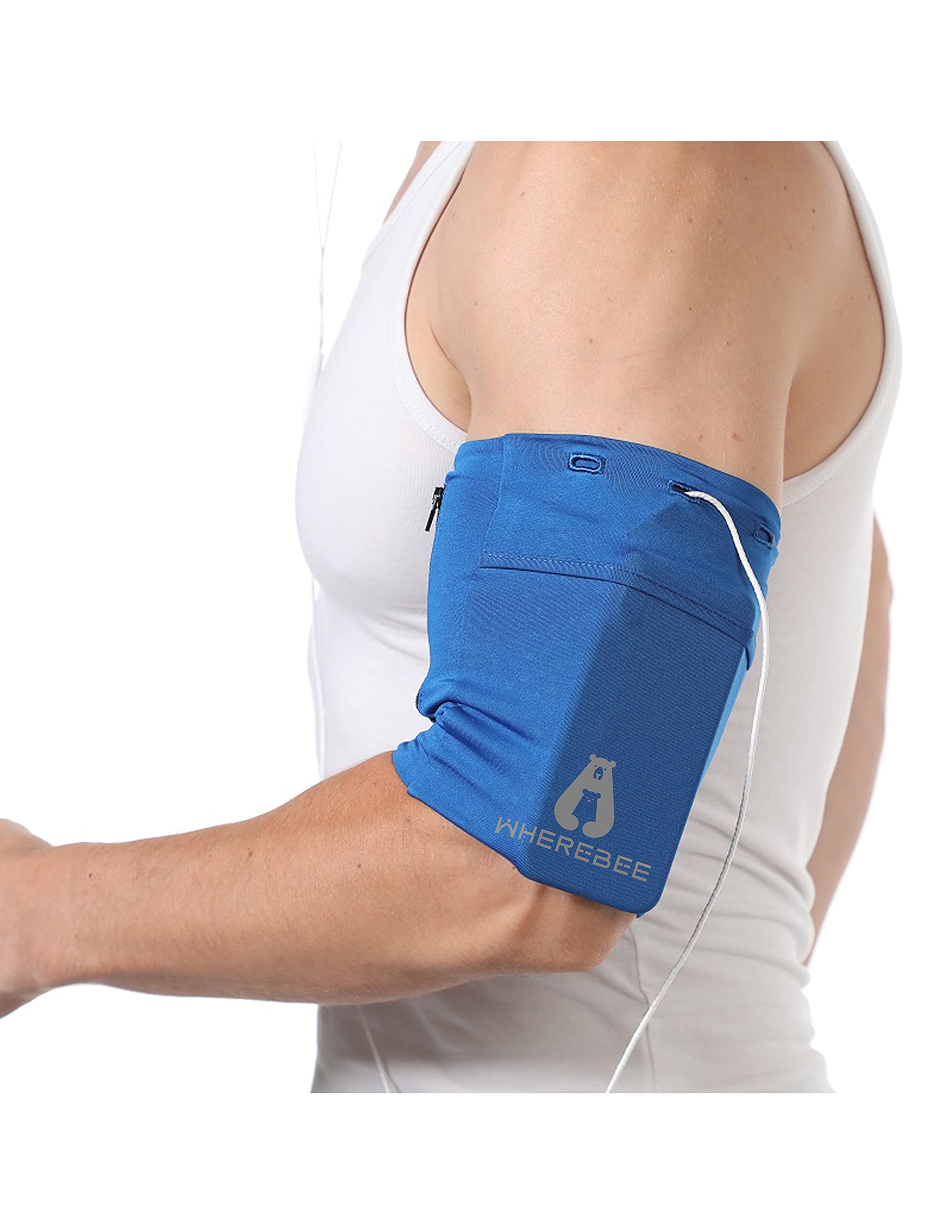 WHEREBEE Sports Armband for iPhone & Android Phones (4-7 Inch) - Lightweight Running Phone Holder with Adjustable Strap - Perfect for Jogging, Gym Workouts & Outdoor Activities (Blue, Medium)